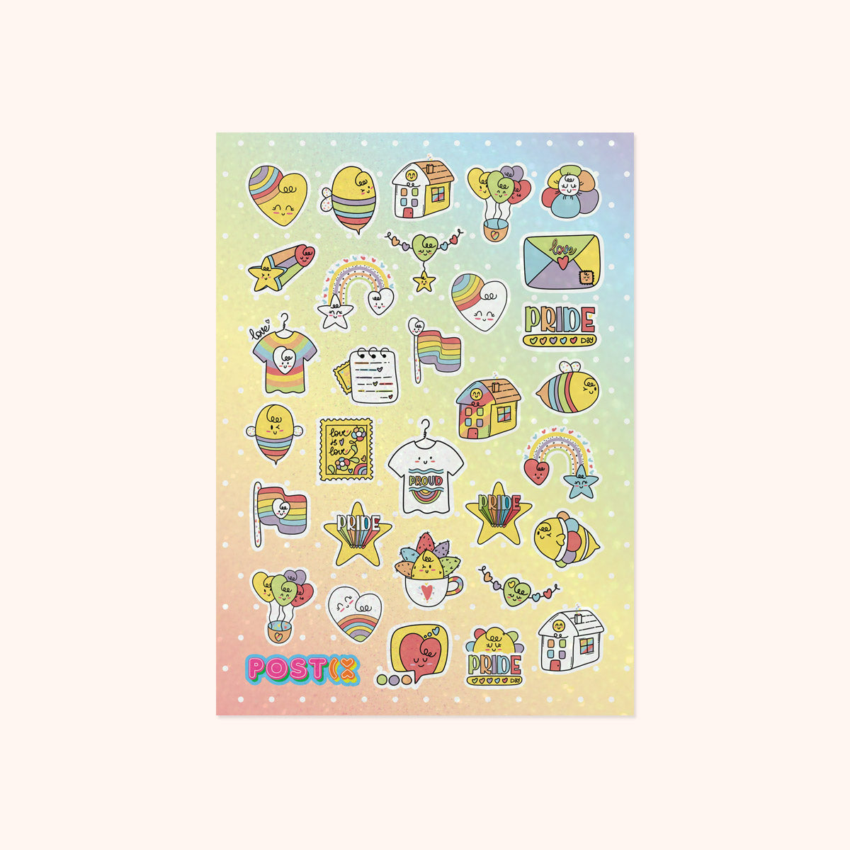 Kawaii Pride A6 Glitter Sticker Sheet