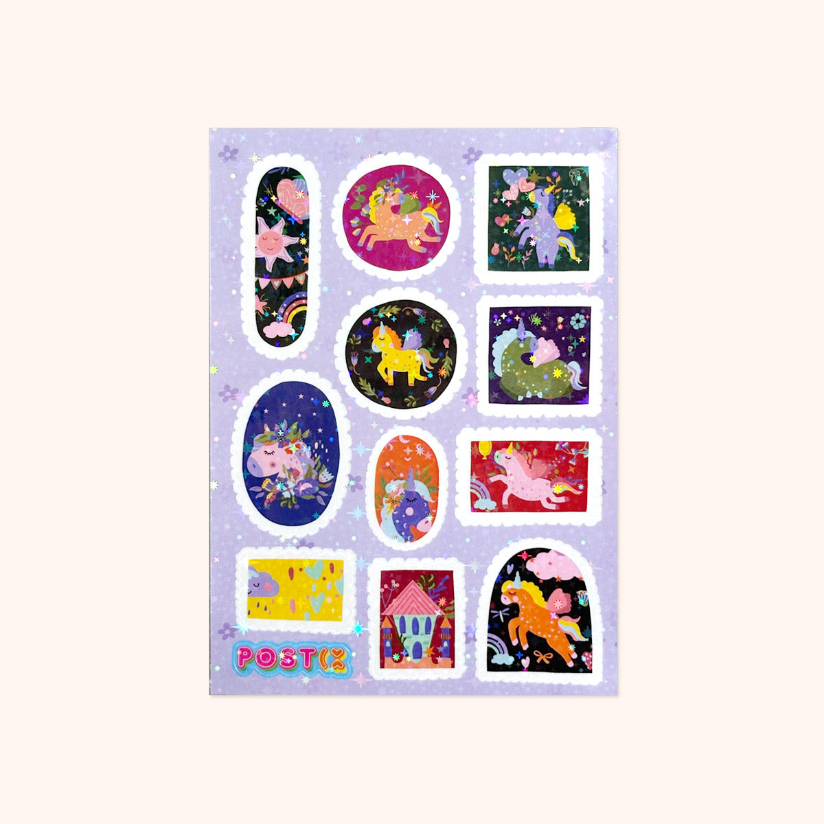Unicorn Stamps A6 Hologram Sticker Sheet