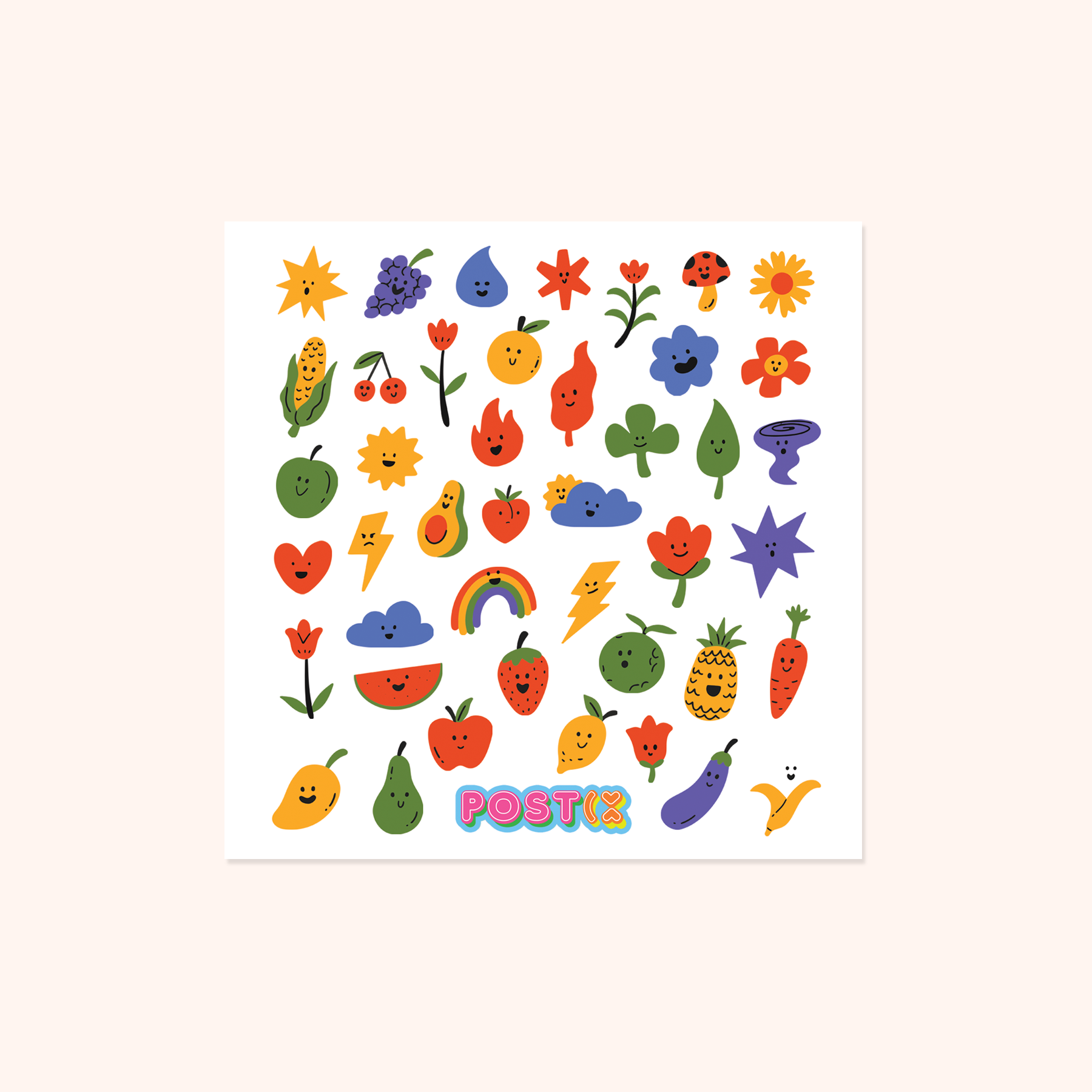 Mini Food and Nature Emoticons Square Sticker Sheet