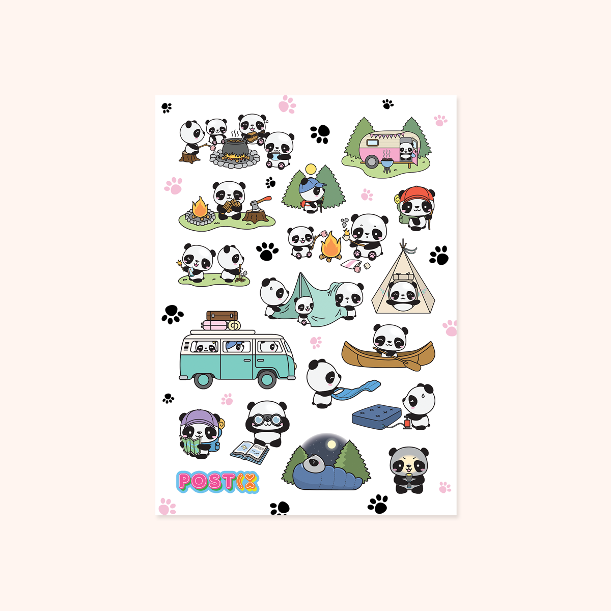 Camping Pandas A6 Sticker Sheet
