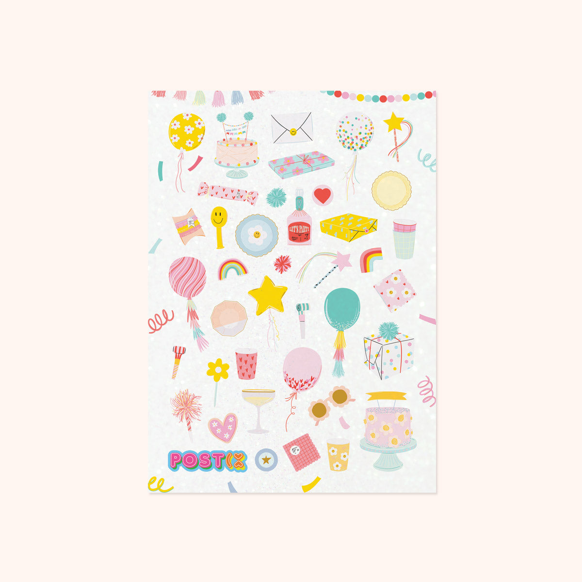 Pastel Party Pieces A6 Glitter Sticker Sheet