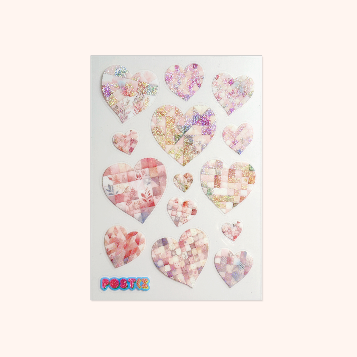 Patchwork Hearts A6 Clear Hologram Sticker Sheet