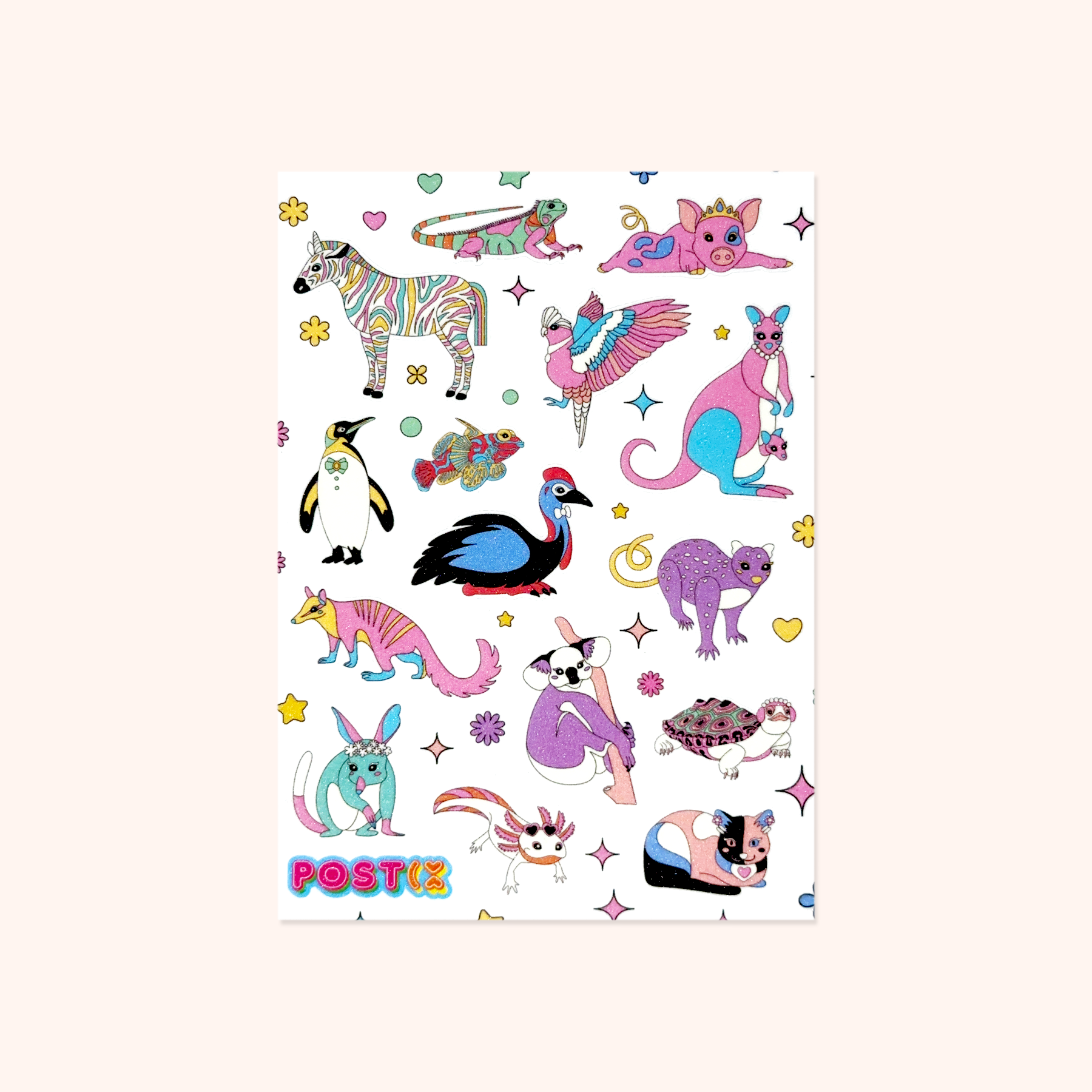 Colourful Rainbow Pride Animals A6 Glitter Sticker Sheet