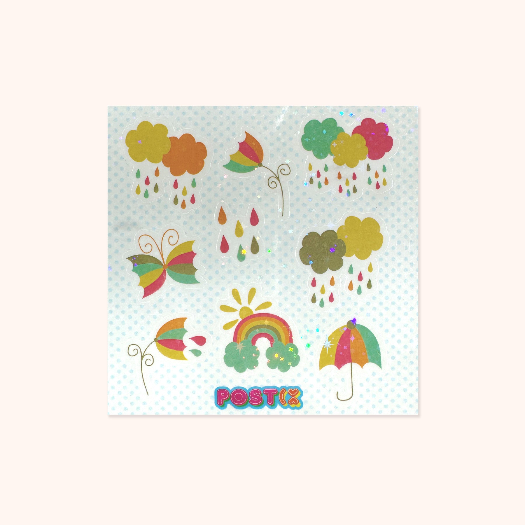 Rainbow Rain Square Hologram Sticker Sheet