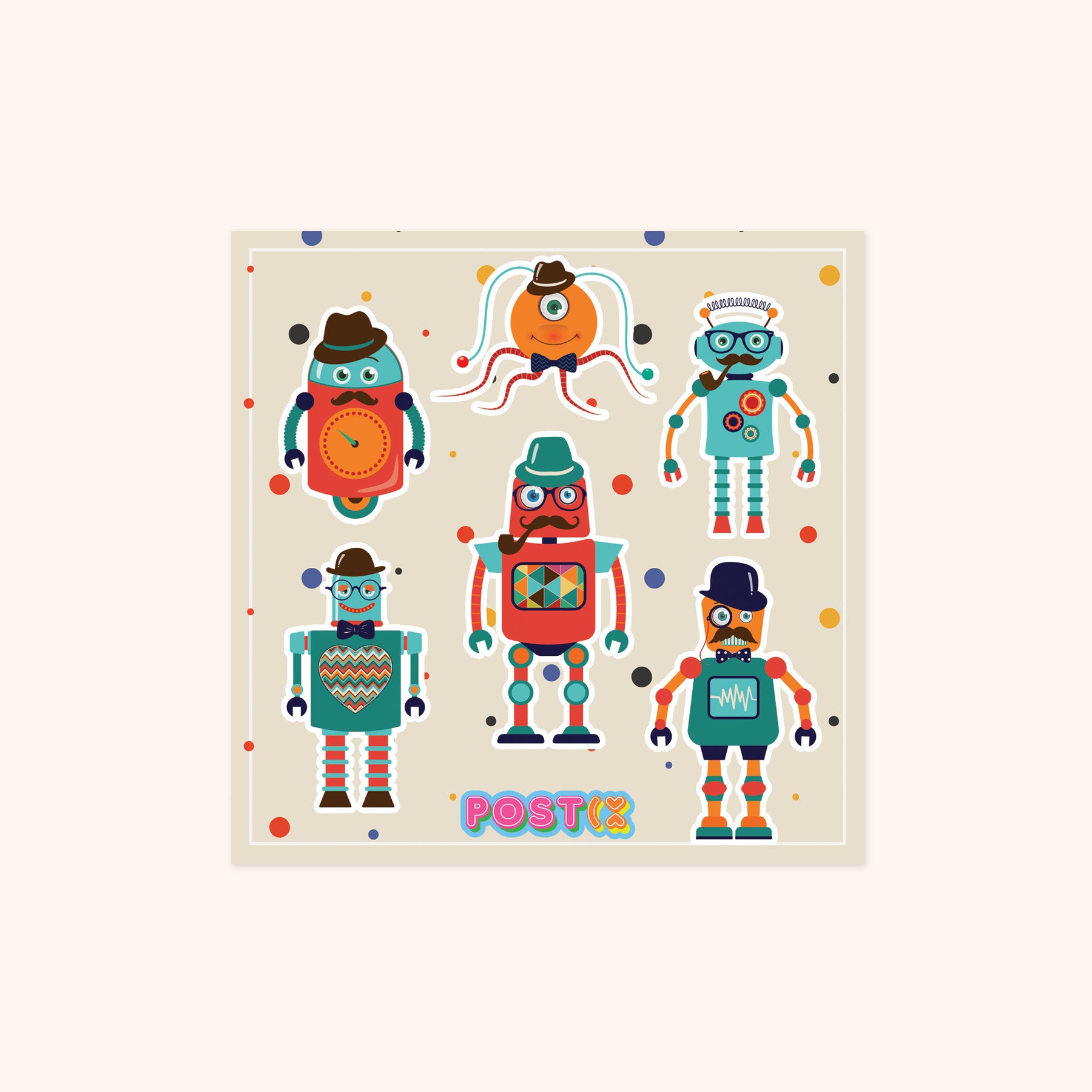 Fun Retro Robot Square Sticker Sheet
