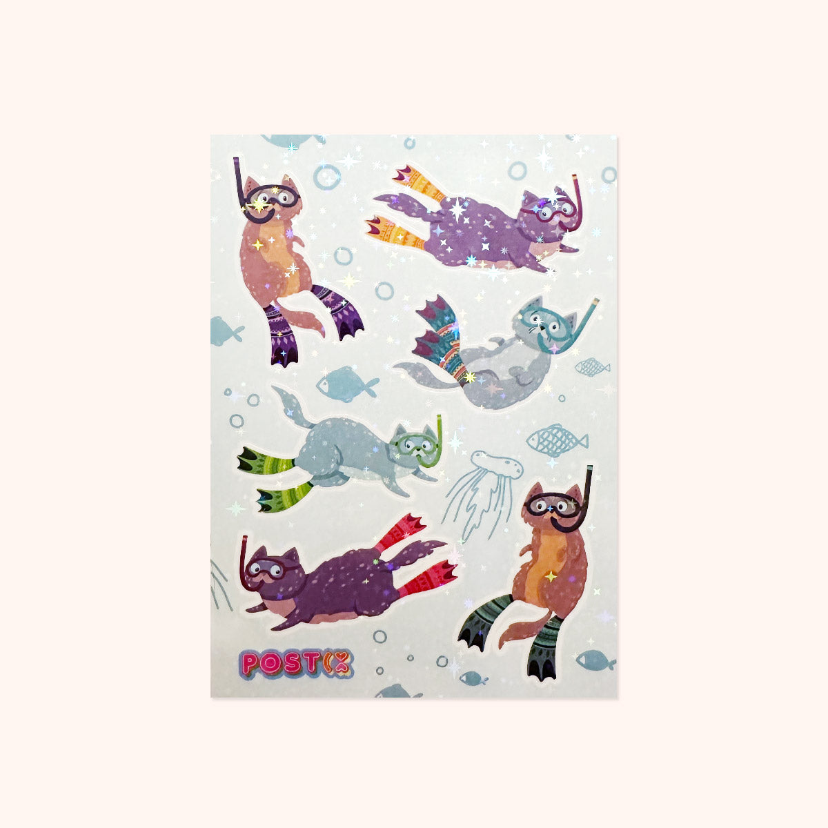 Scuba Cats A6 Hologram Sticker Sheet