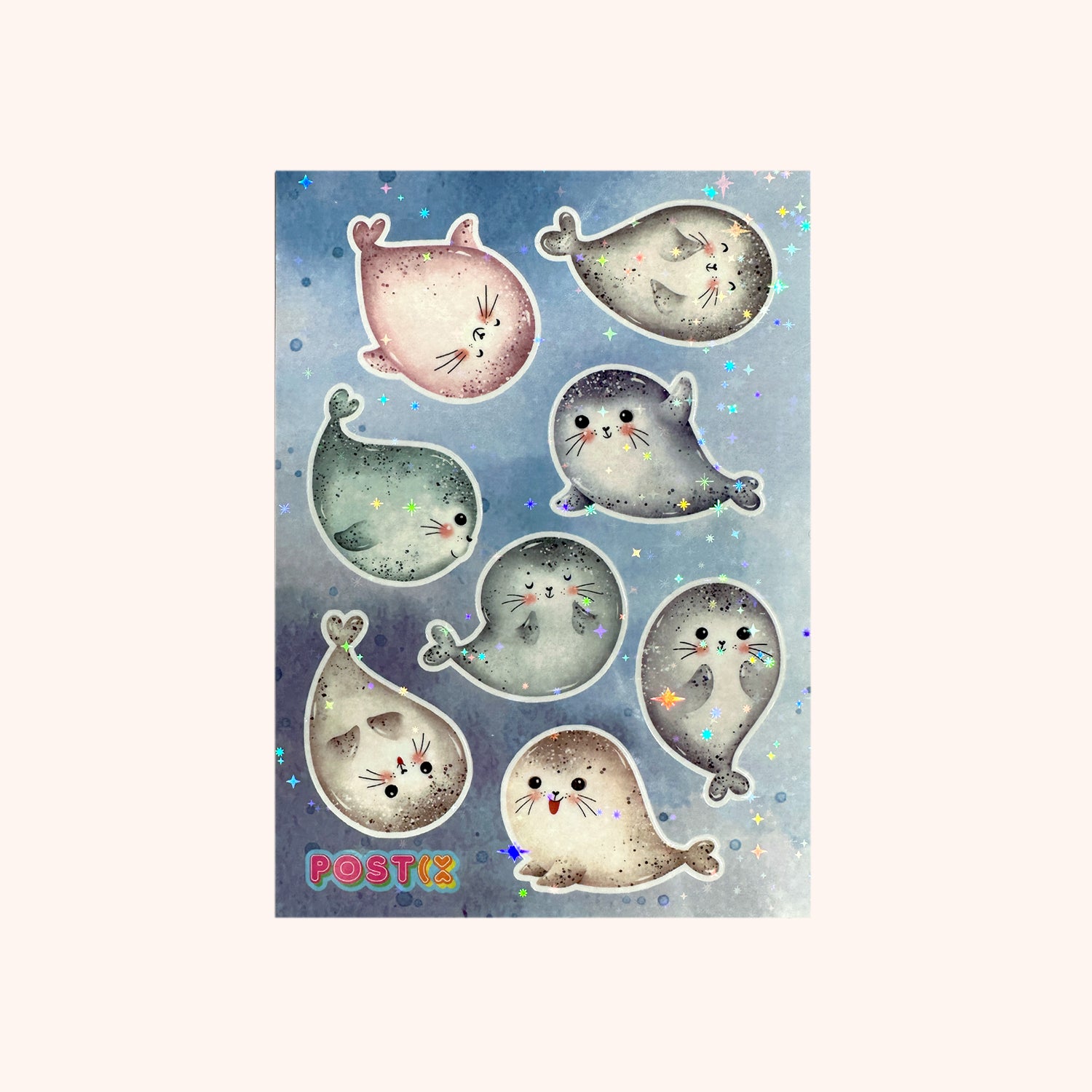 Happy Baby Seals A6 Hologram Sticker Sheet