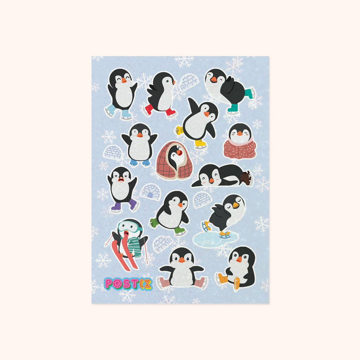 Skating Penguins A6 Glitter Sticker Sheet
