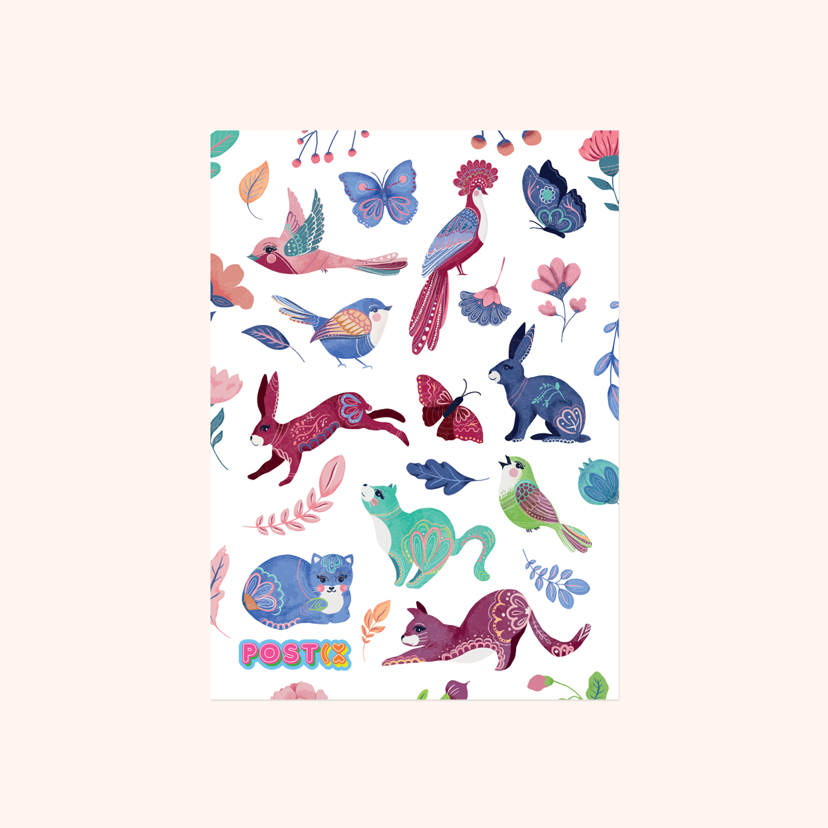Folk Art Garden Friends A6 Washi Sticker Sheet