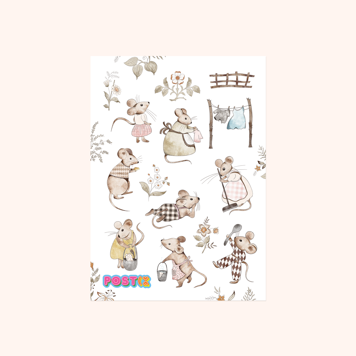Springtime Mice A6 Washi Sticker Sheet