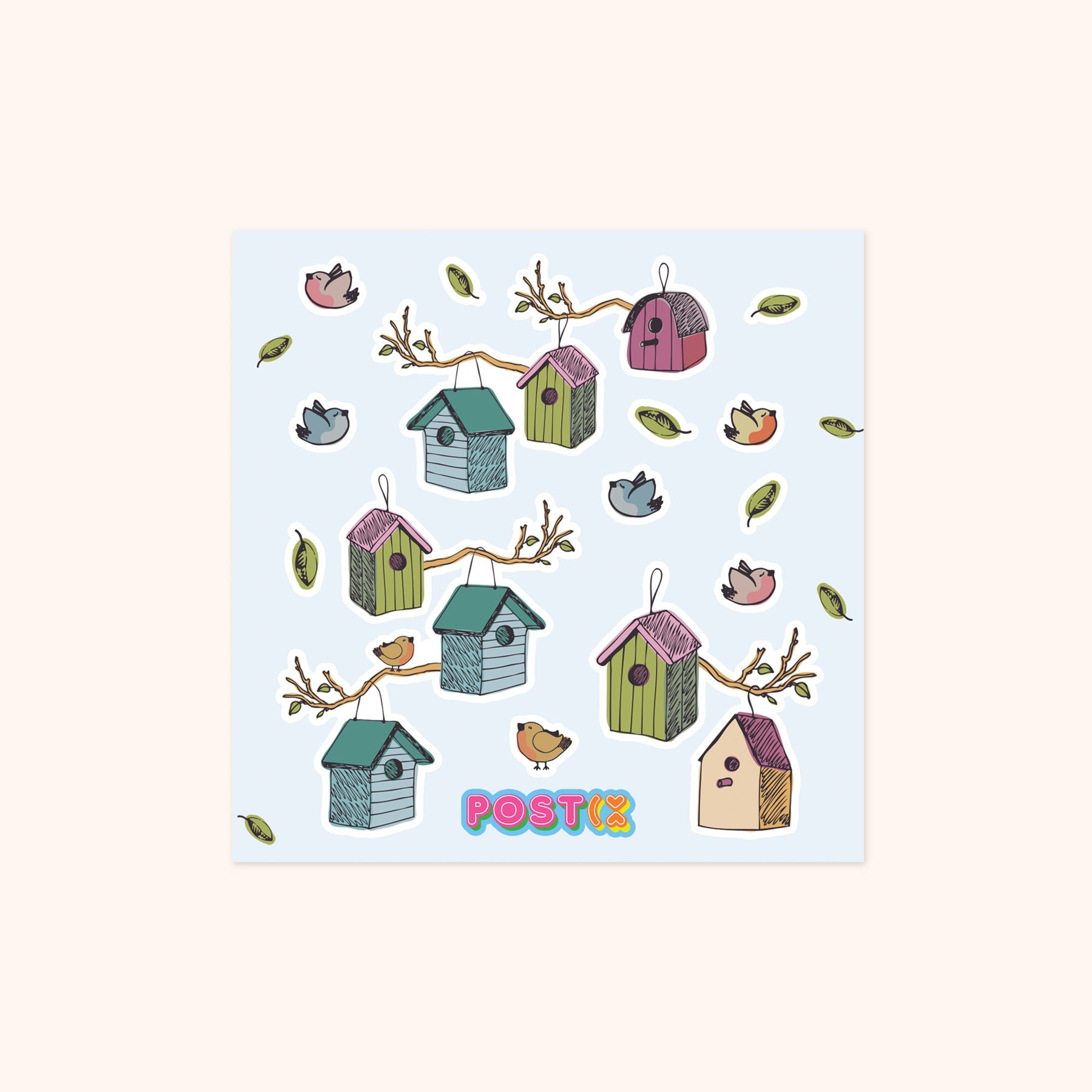 Beautiful Birdhouses Square Paper Sticker Sheet