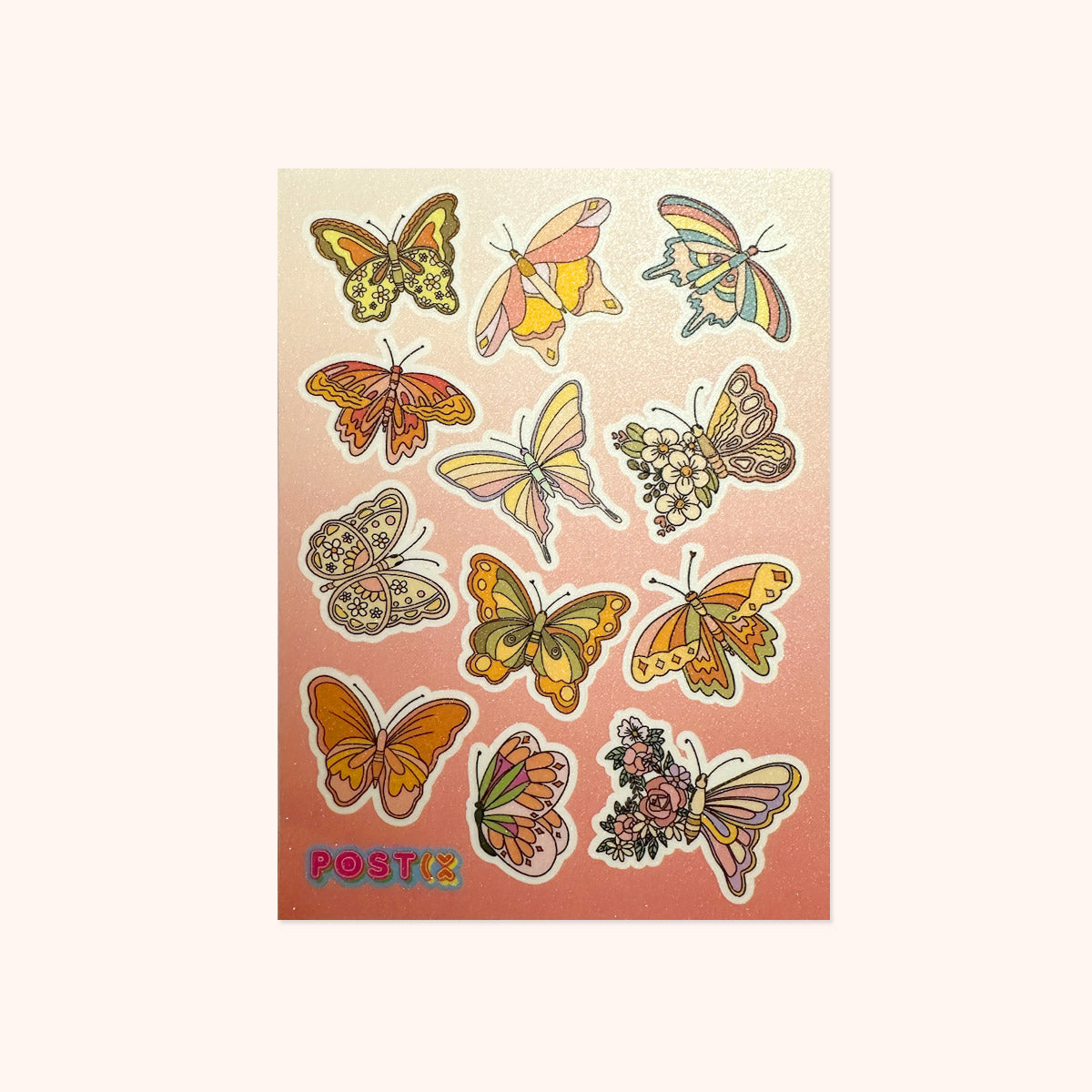 Sunset Butterflies A6 Glitter Sticker Sheet