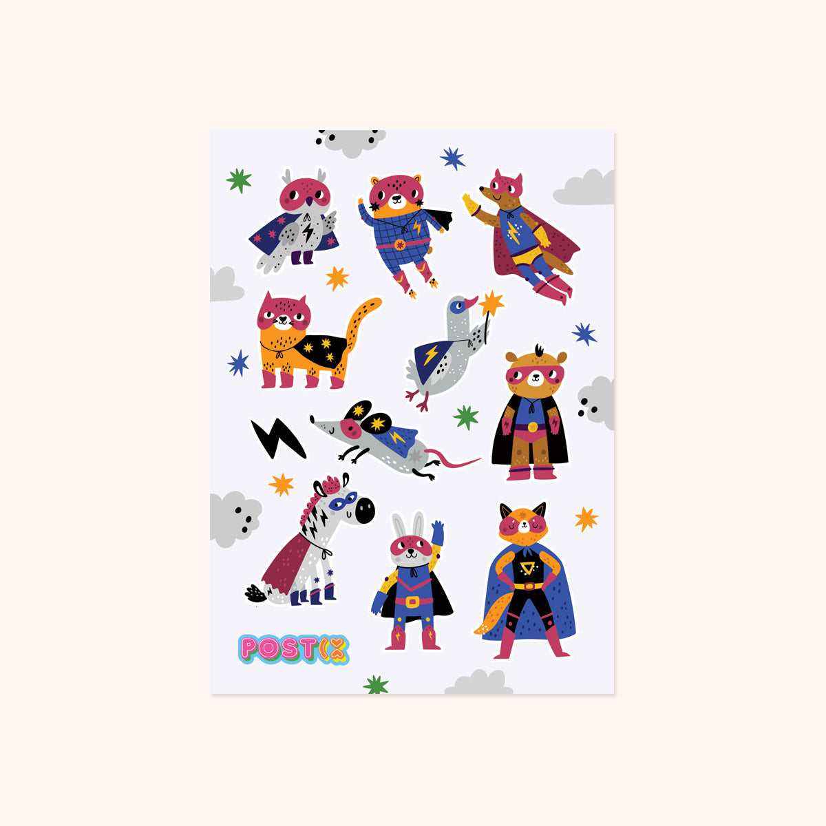 Super Hero Animals A6 Sticker Sheet