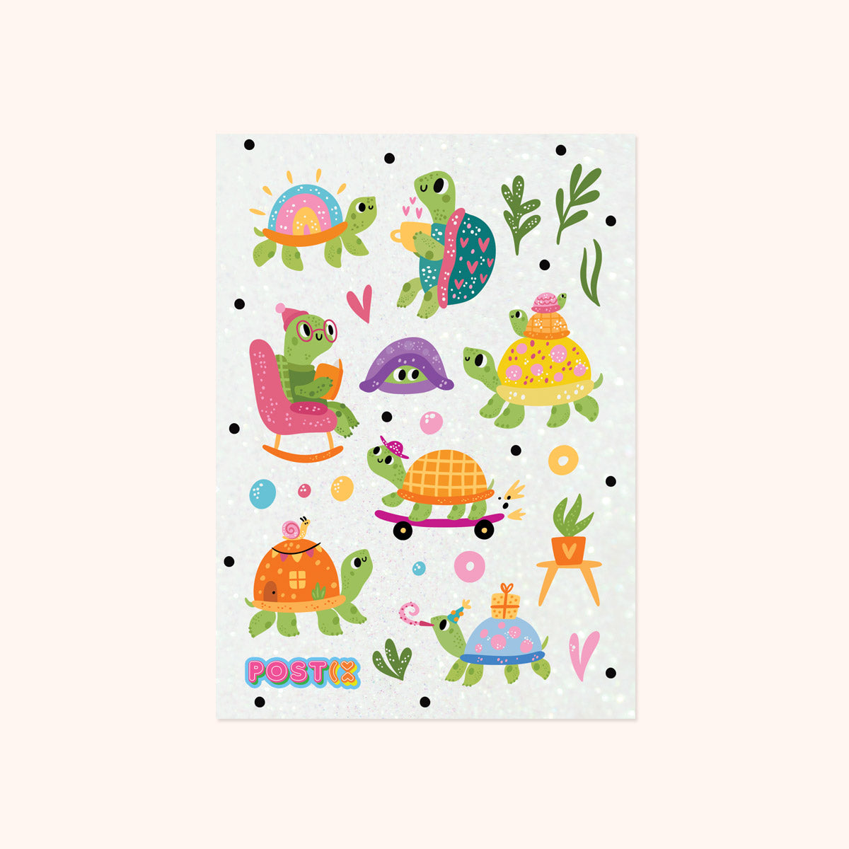 Turtle Time A6 Glitter Sticker Sheet