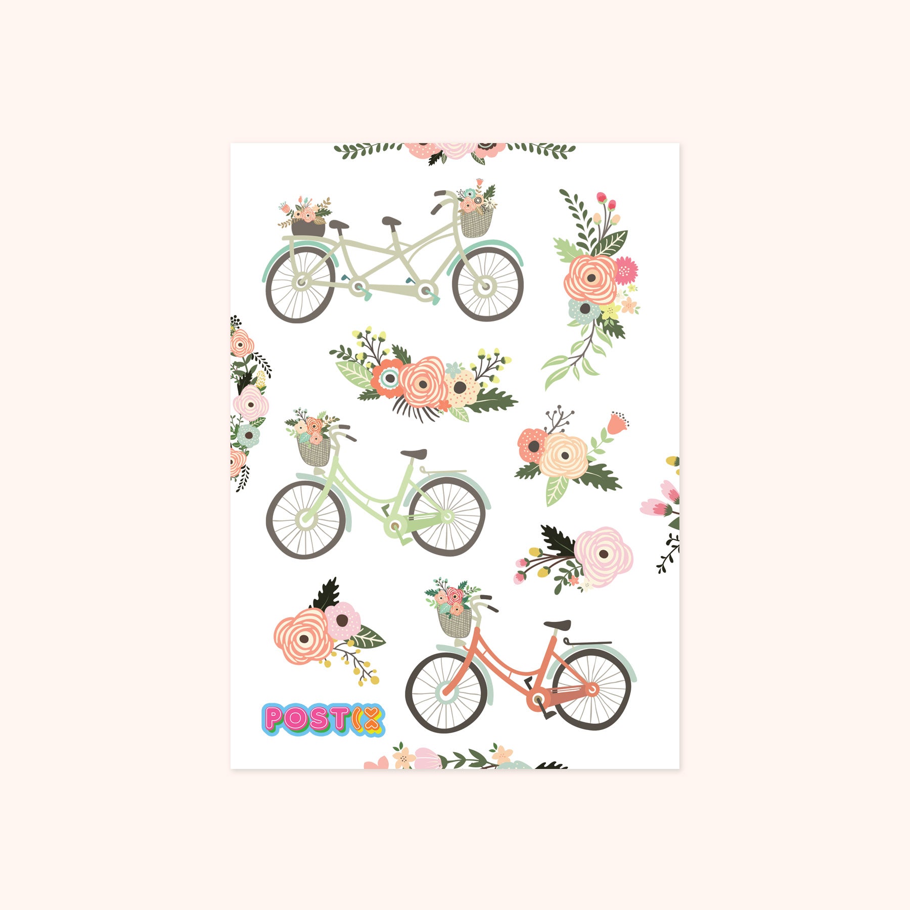 Timeless Ride Vintage Bicycle and Florals A6 Paper Sticker Sheet