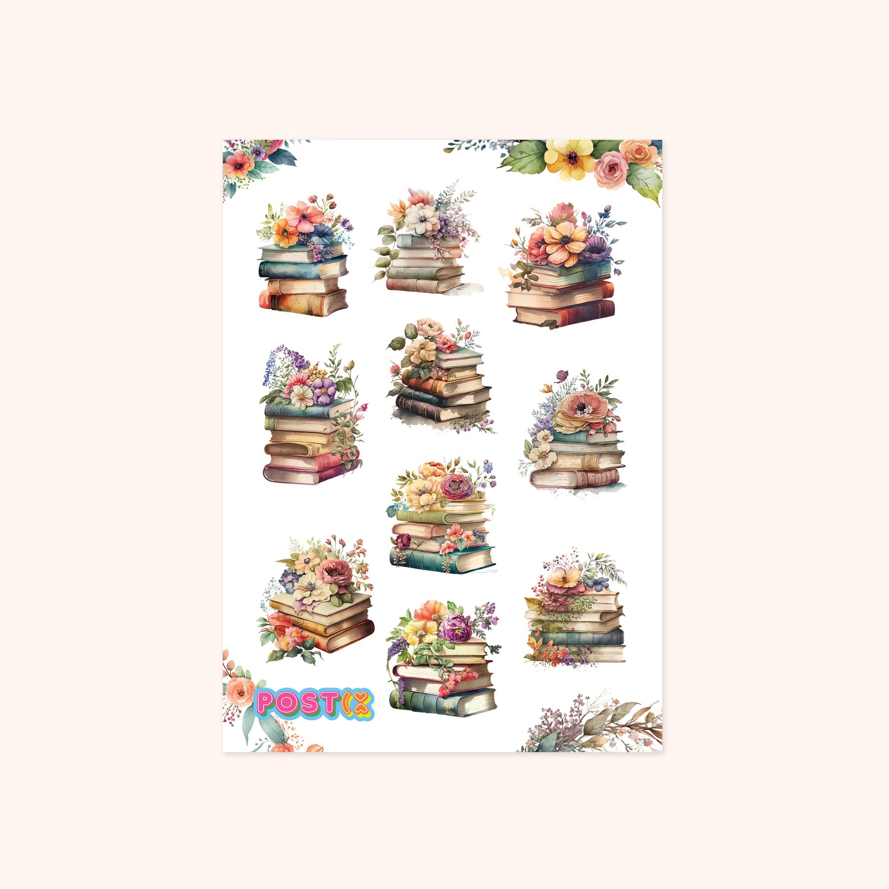 Blooming Floral Vintage Books A6 Washi Sticker Sheet