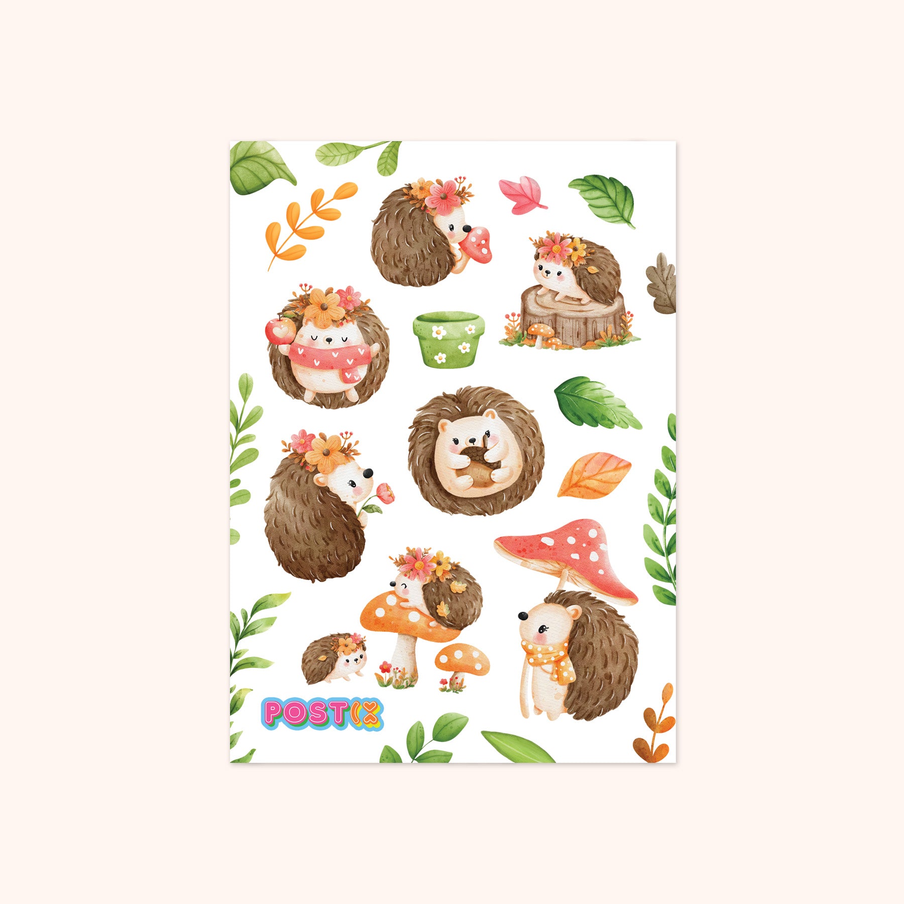 Watercolour Hedgehogs A6 Washi Sticker Sheet