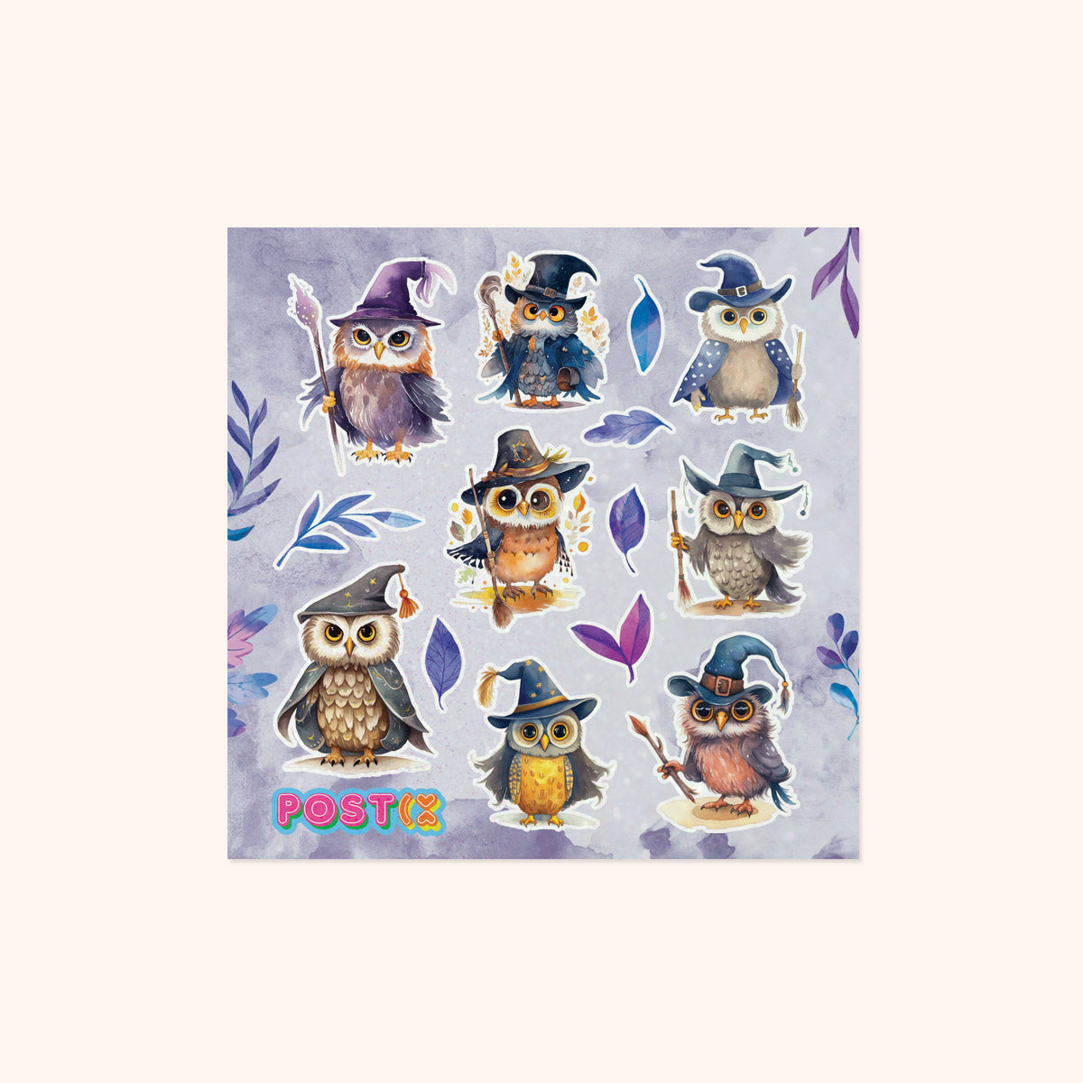 Wizard Owls Square Glitter Sticker Sheet