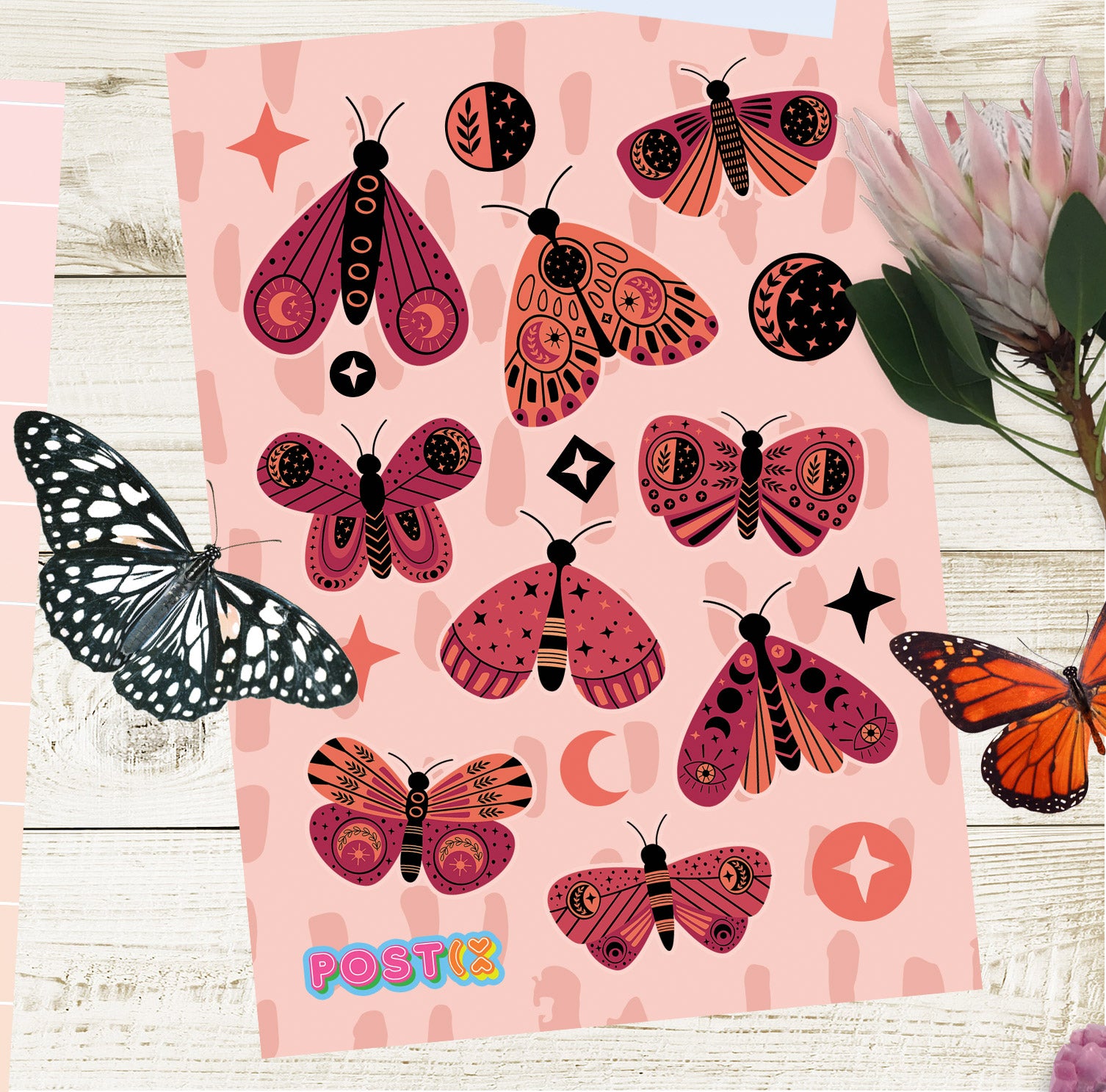 Boho Butterflies A6 Sticker Sheet