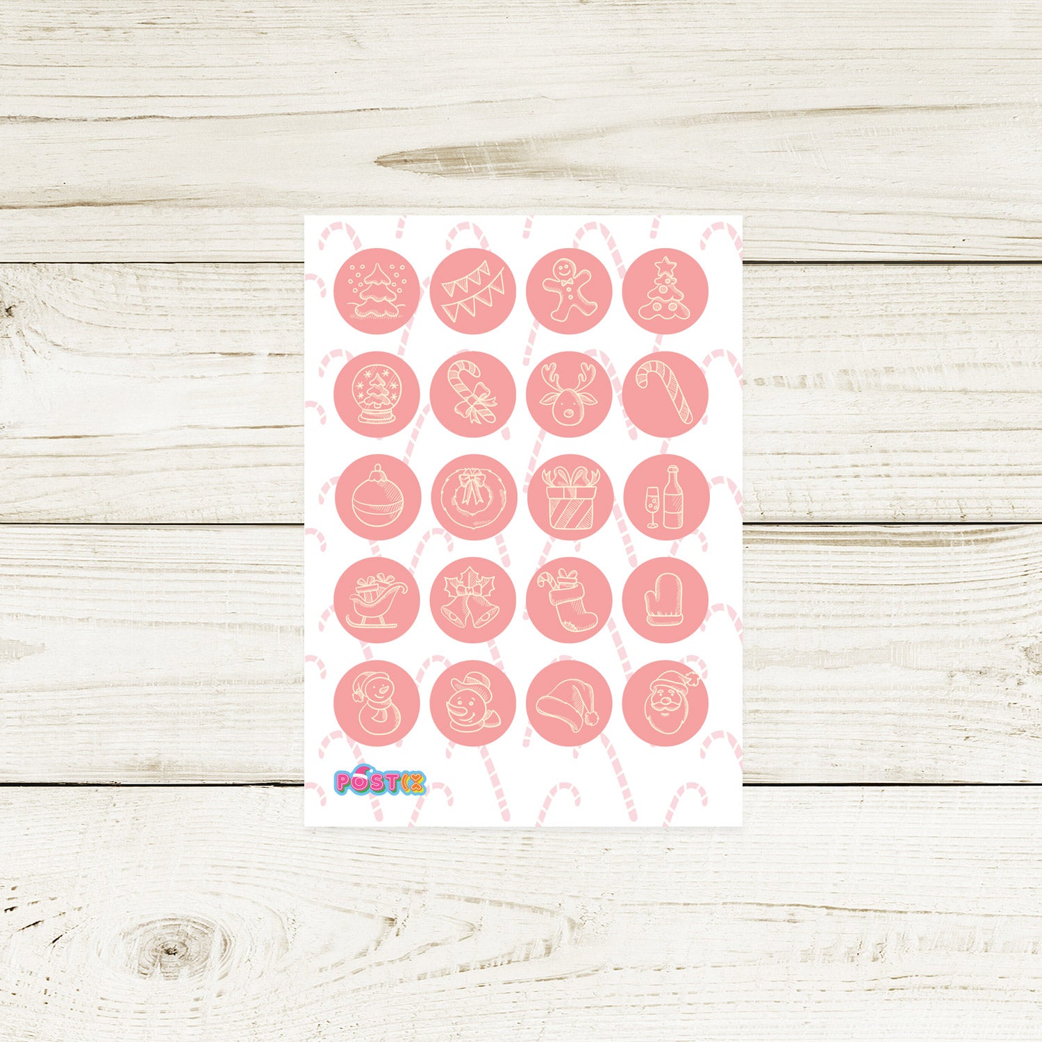 Pink Christmas Seals A7 Sticker Sheet