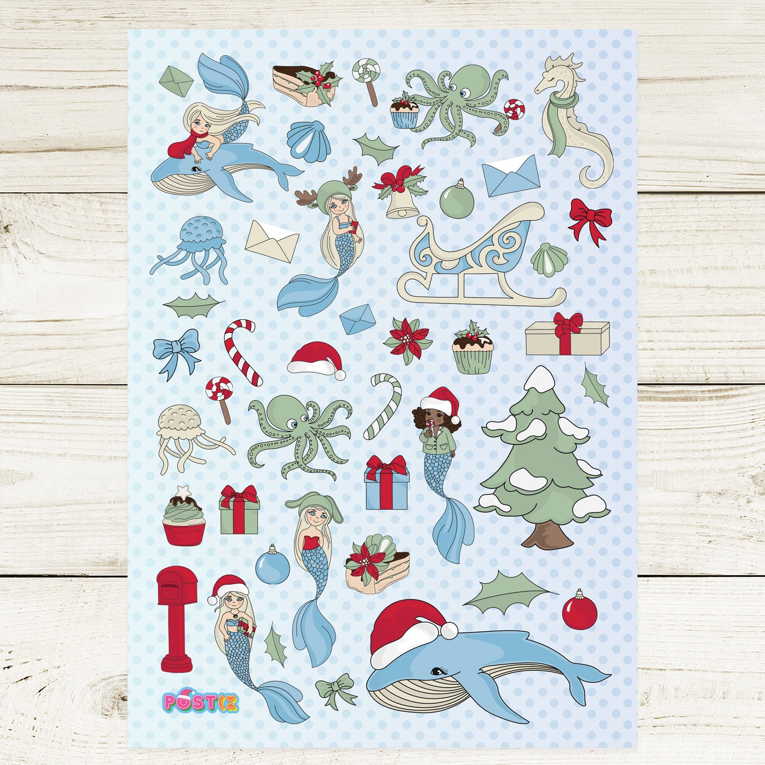 Even Mermaids Love Christmas A5 Sticker Sheet