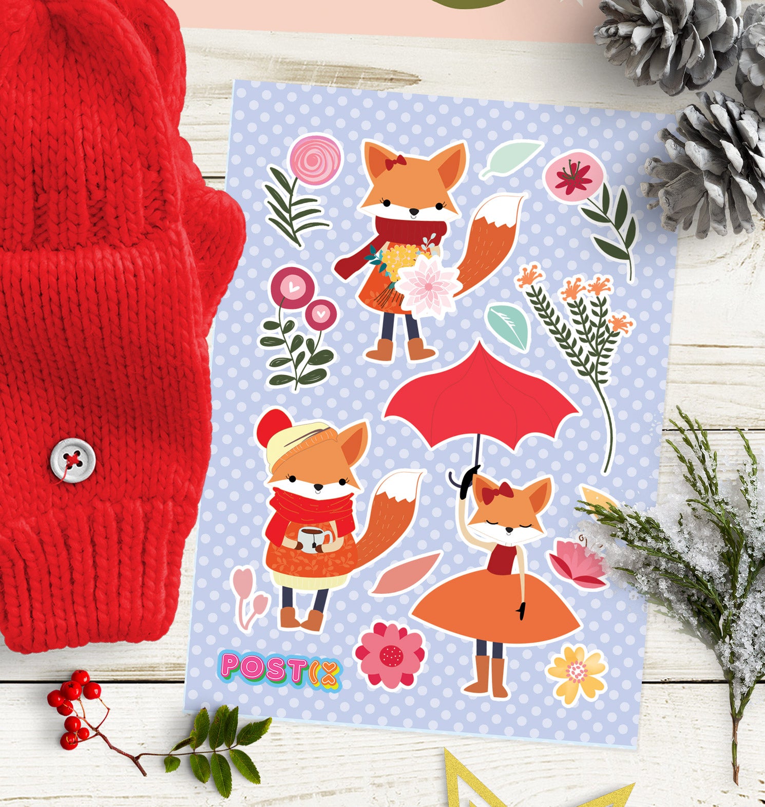 Winter Fox Friends A7 Sticker Sheet