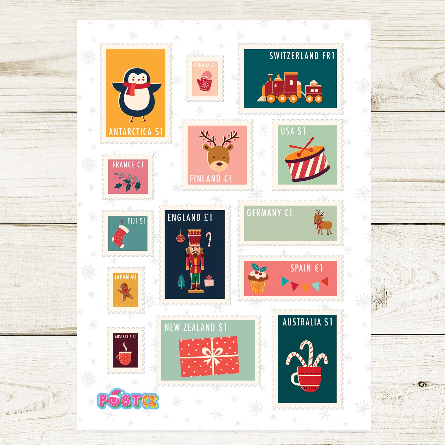 Christmas Stamps A6 Sticker Sheet