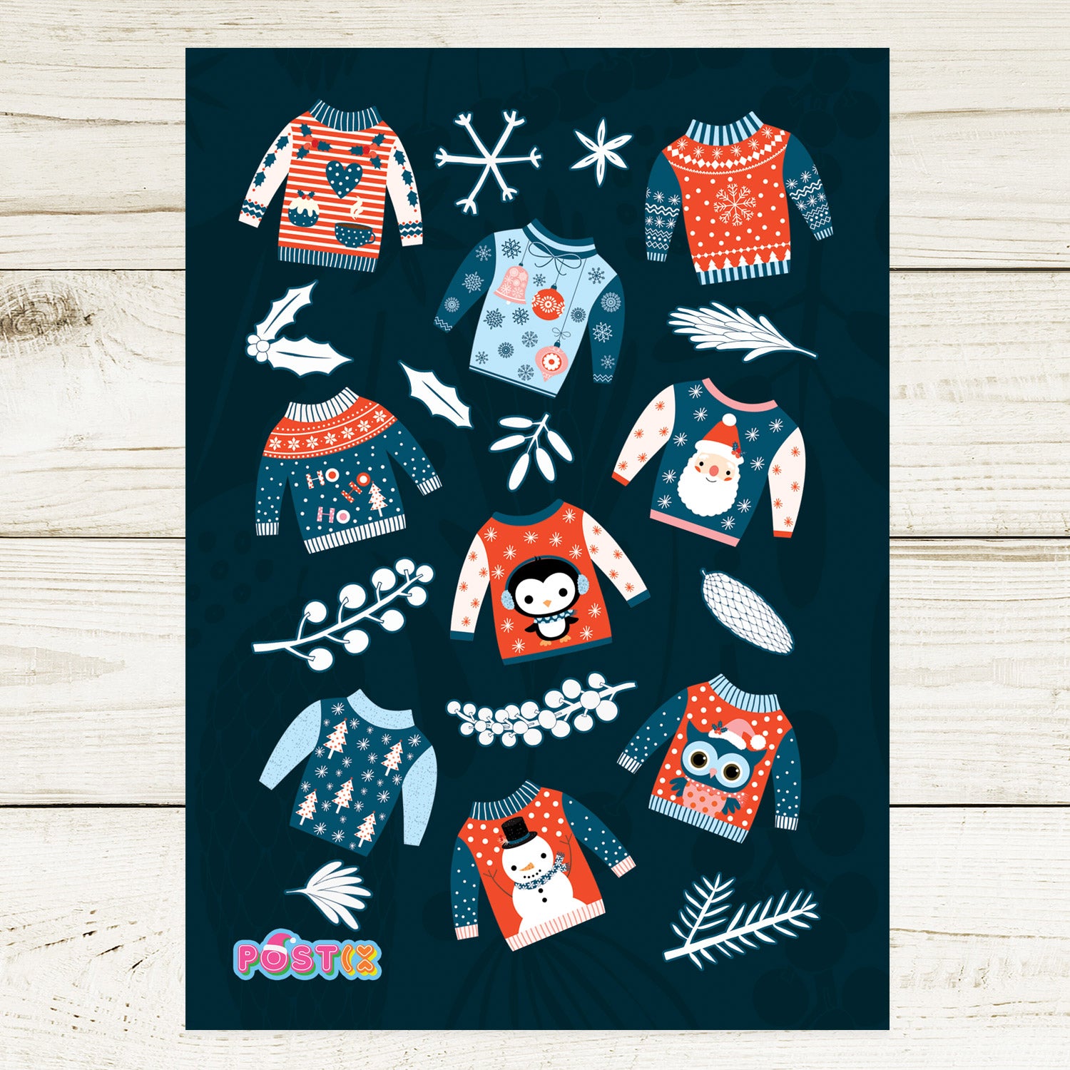 Cute Christmas Sweaters A6 Sticker Sheet