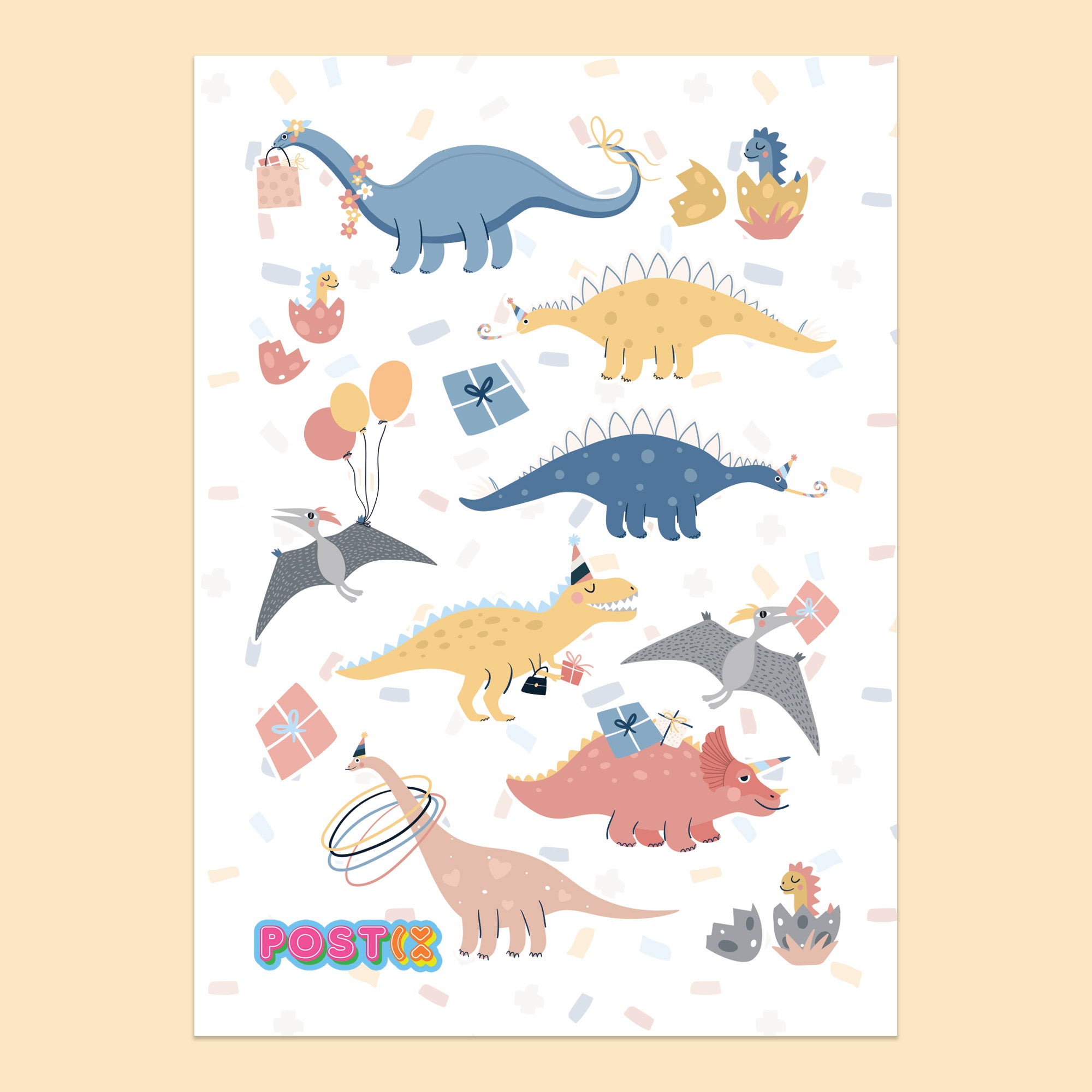 Dino Party A6 Sticker Sheet