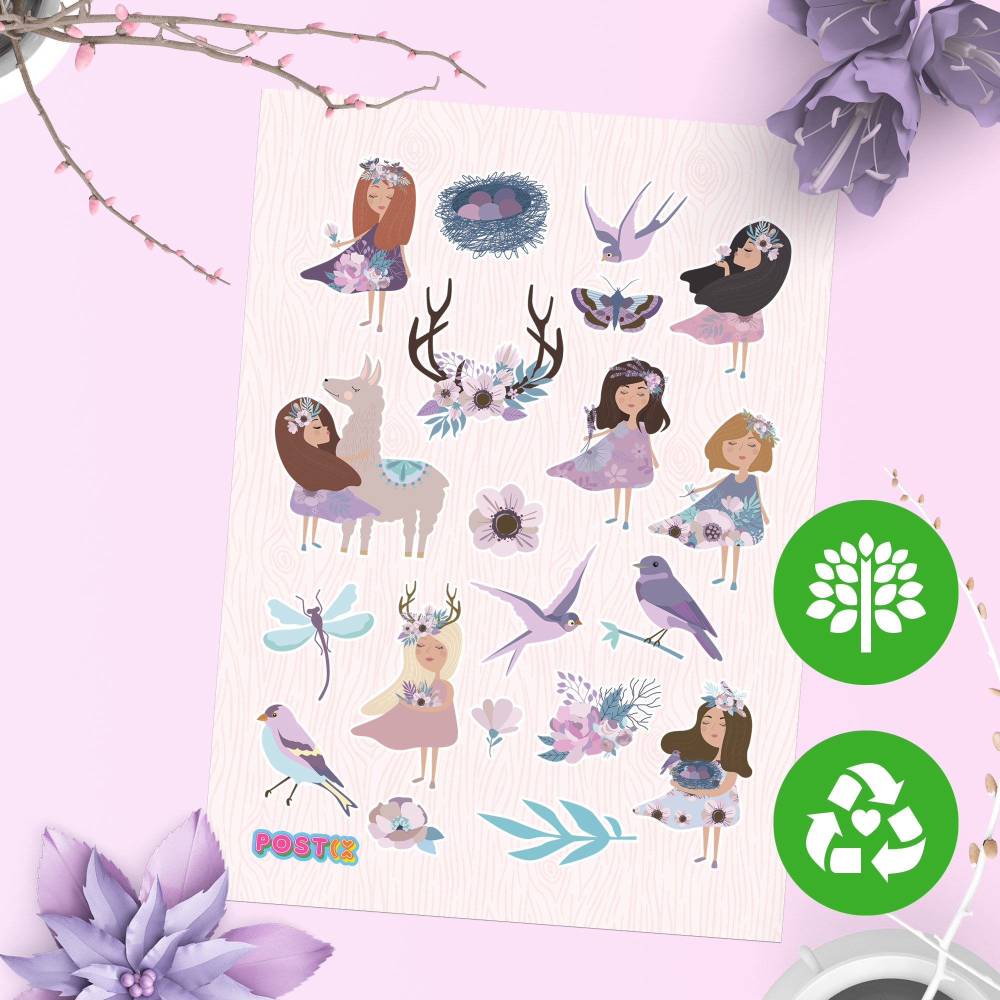 Spring Fairies Eco-Friendly A6 Sticker Sheet