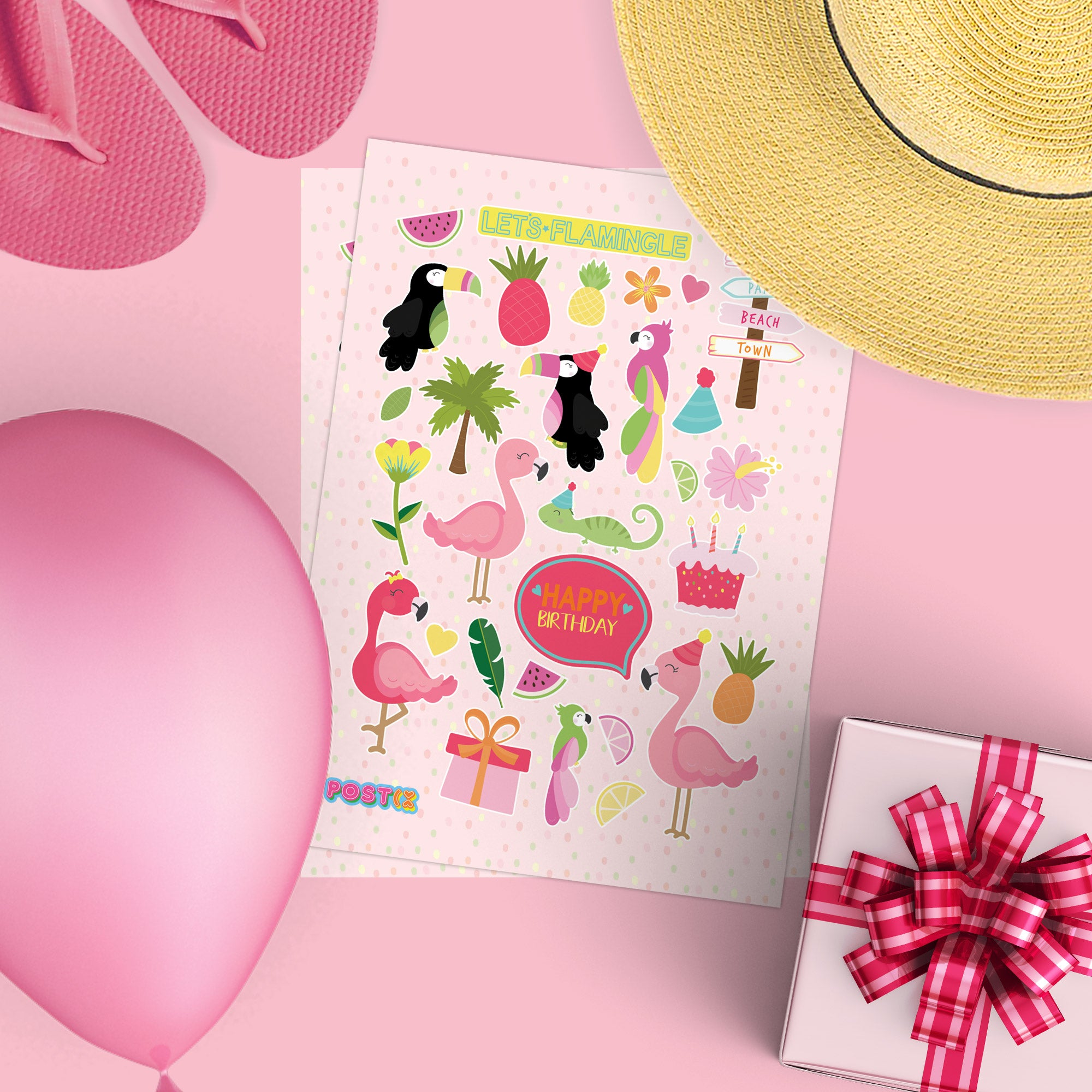 Flamingo Party A6 Sticker Sheet