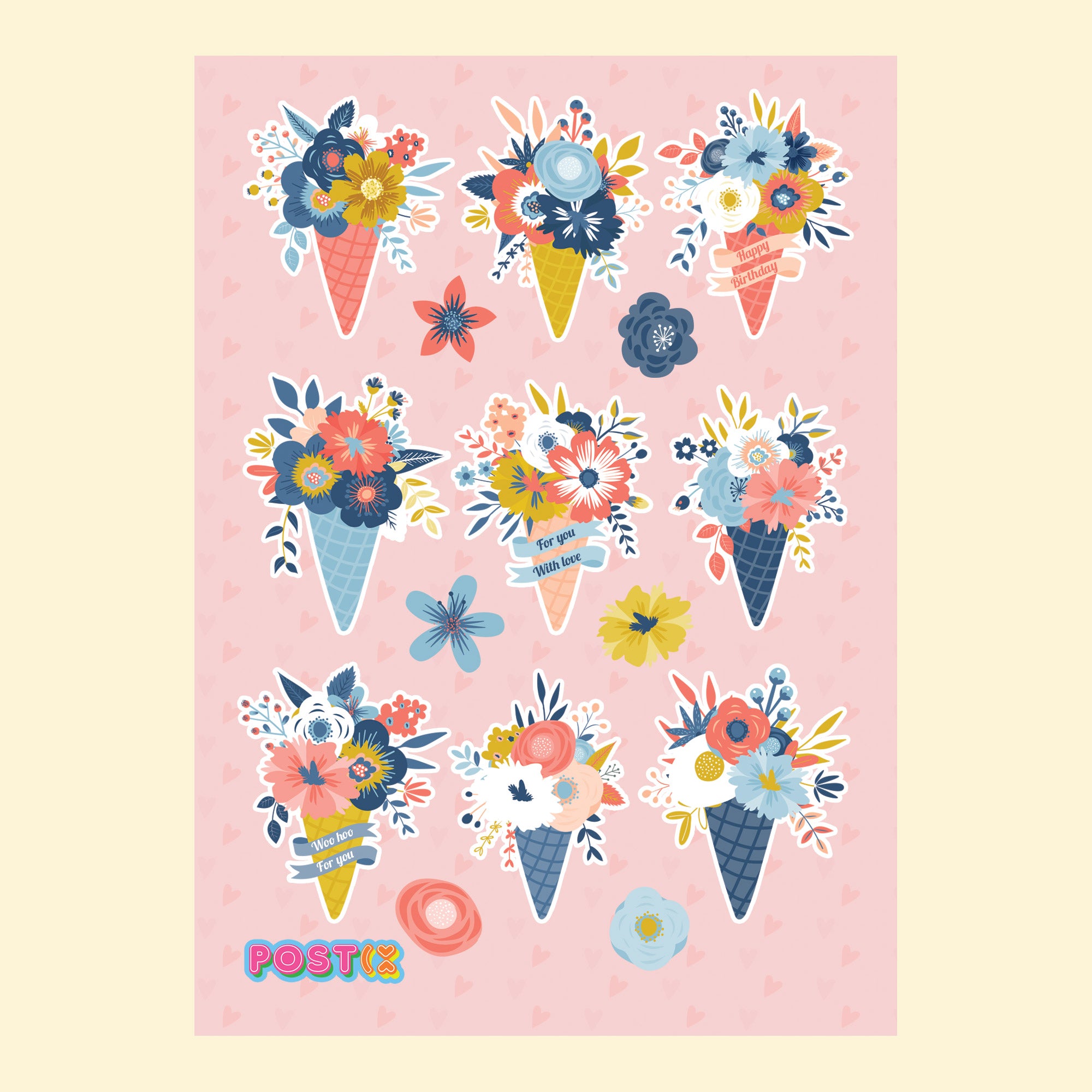 Floral Ice Creams A6 Sticker Sheet