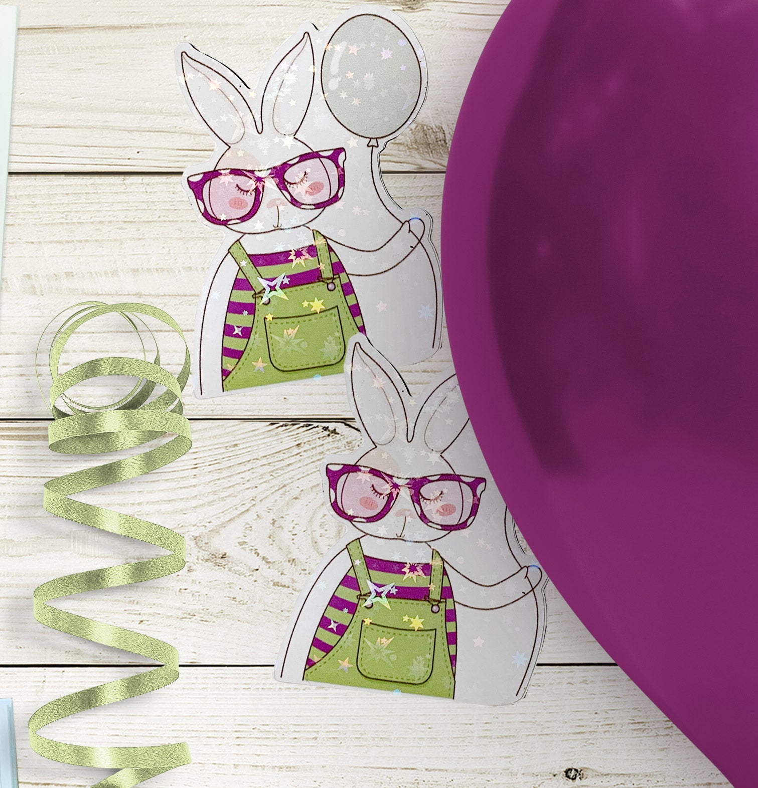 Hipster Party Bunny Hologram Sticker Flake