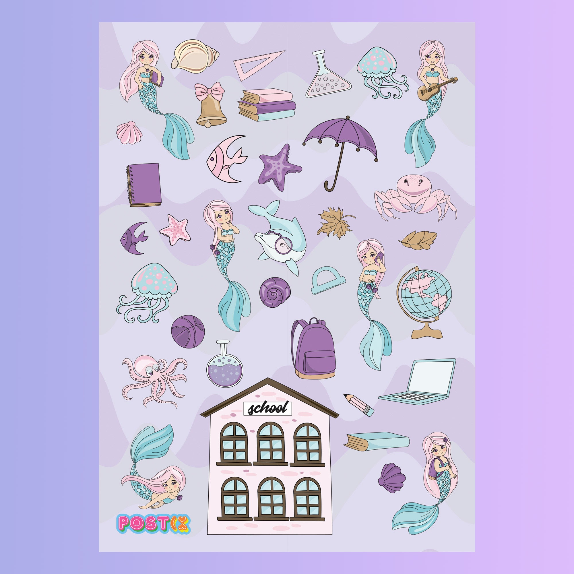 Even Mermaids Go to School A6 Sticker Sheet