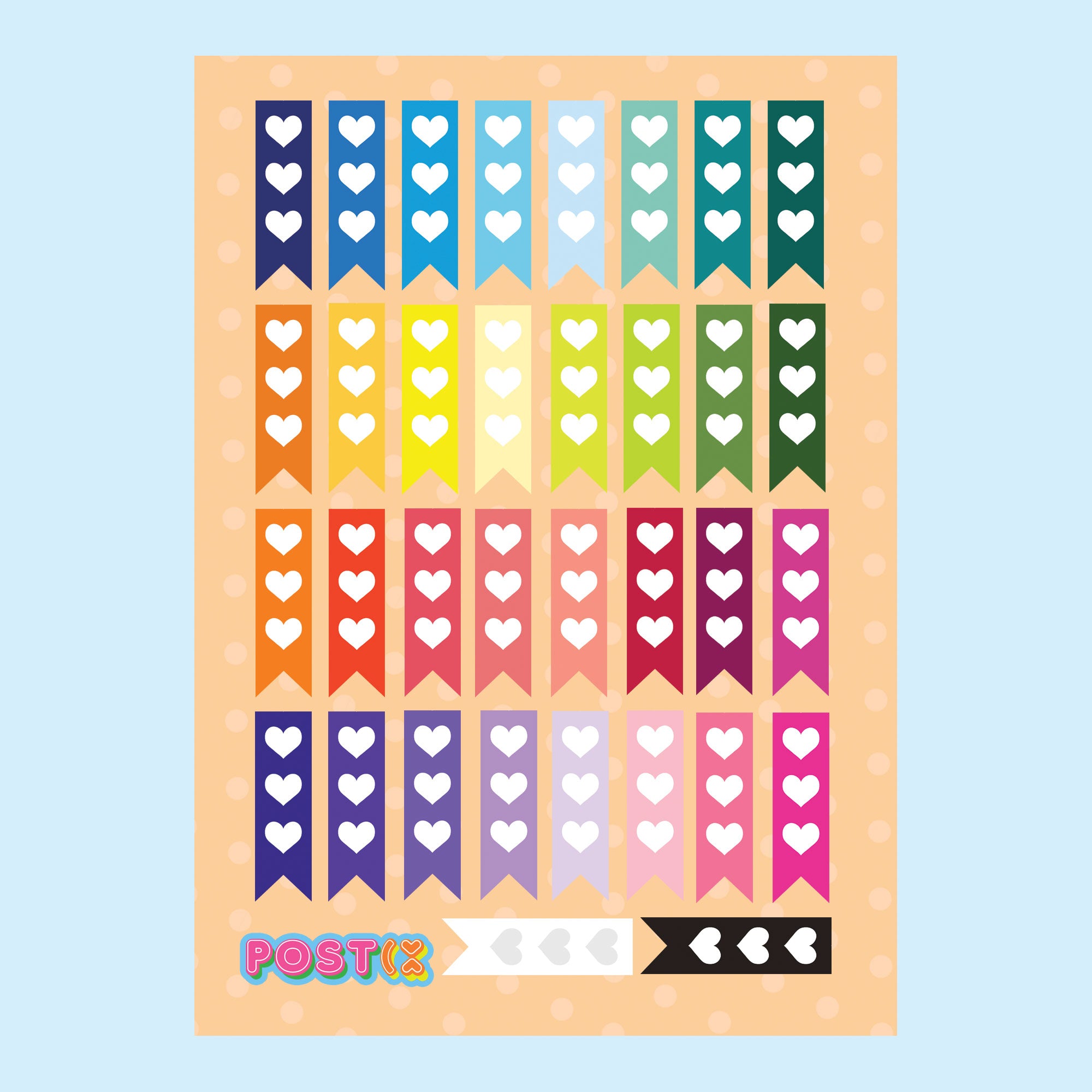 Rainbow Heart Planner Flags A6 Sticker Sheet