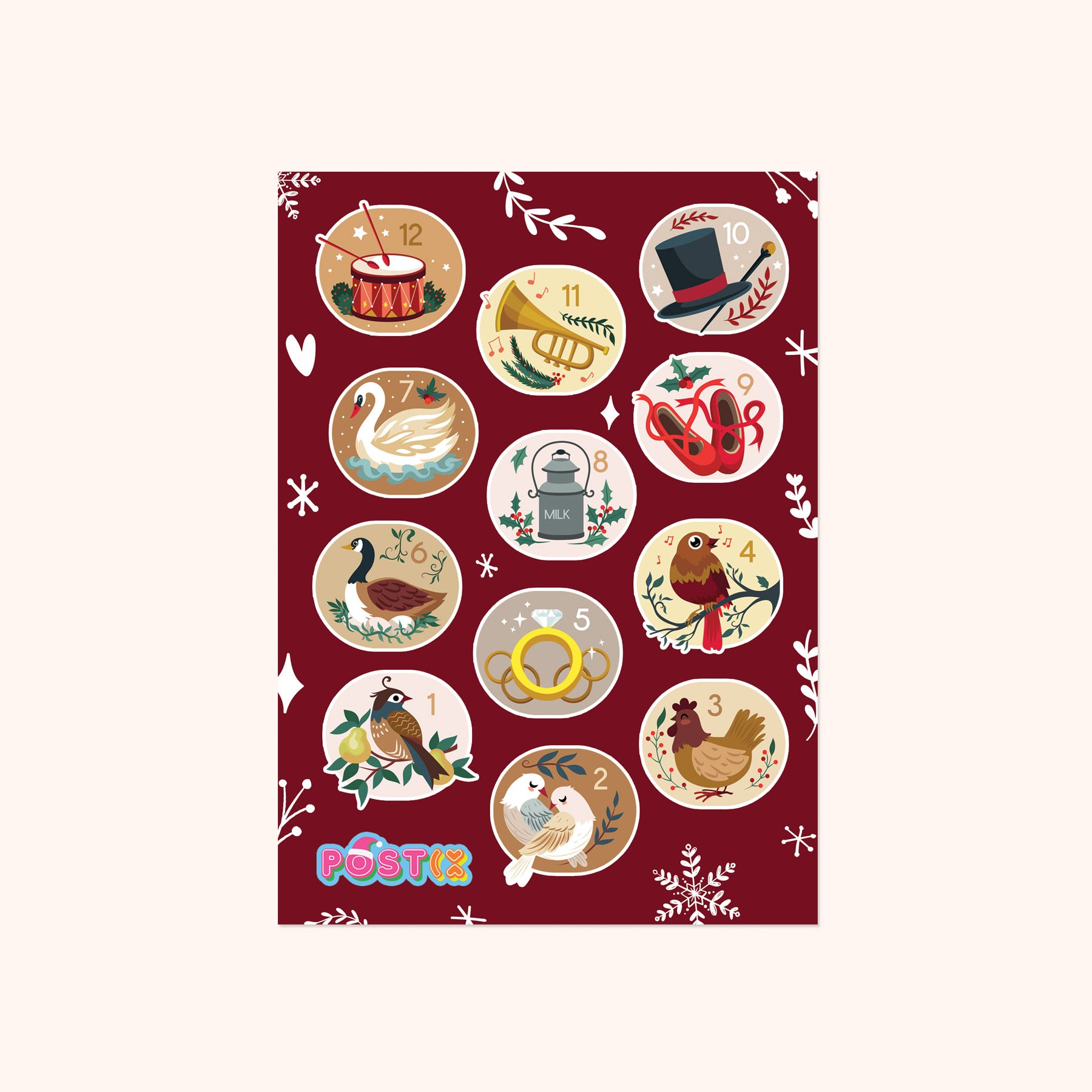 12 Days of Christmas A6 Sticker Sheet