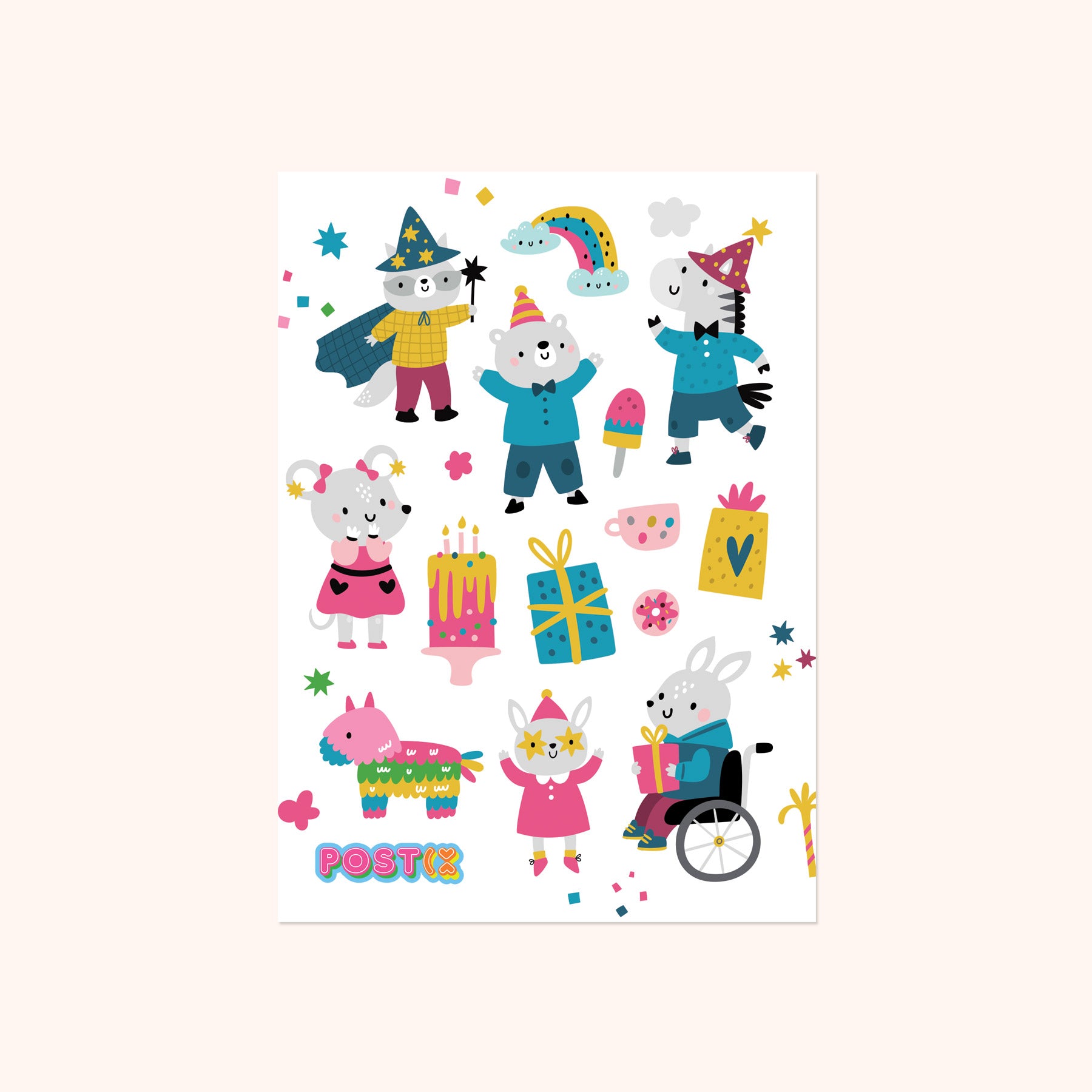 Animals Birthday Party A6 Sticker Sheet