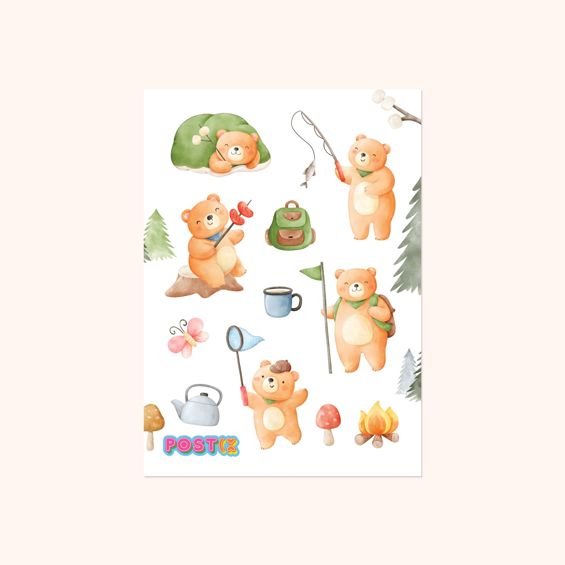 Camping Bears A6 Washi Sticker Sheet