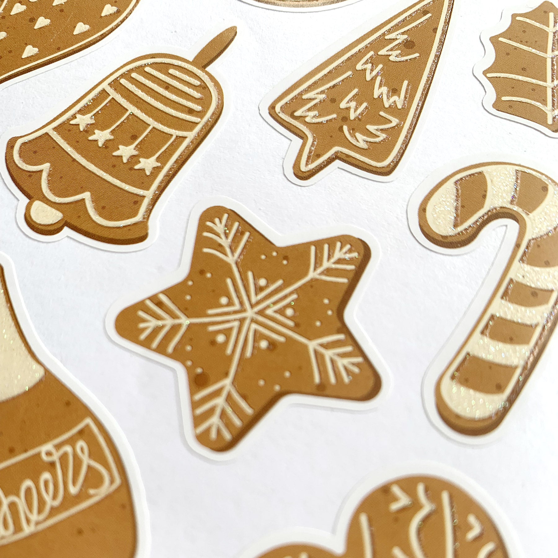 Christmas Gingerbread Cookies Glitter A6 Sticker Sheet