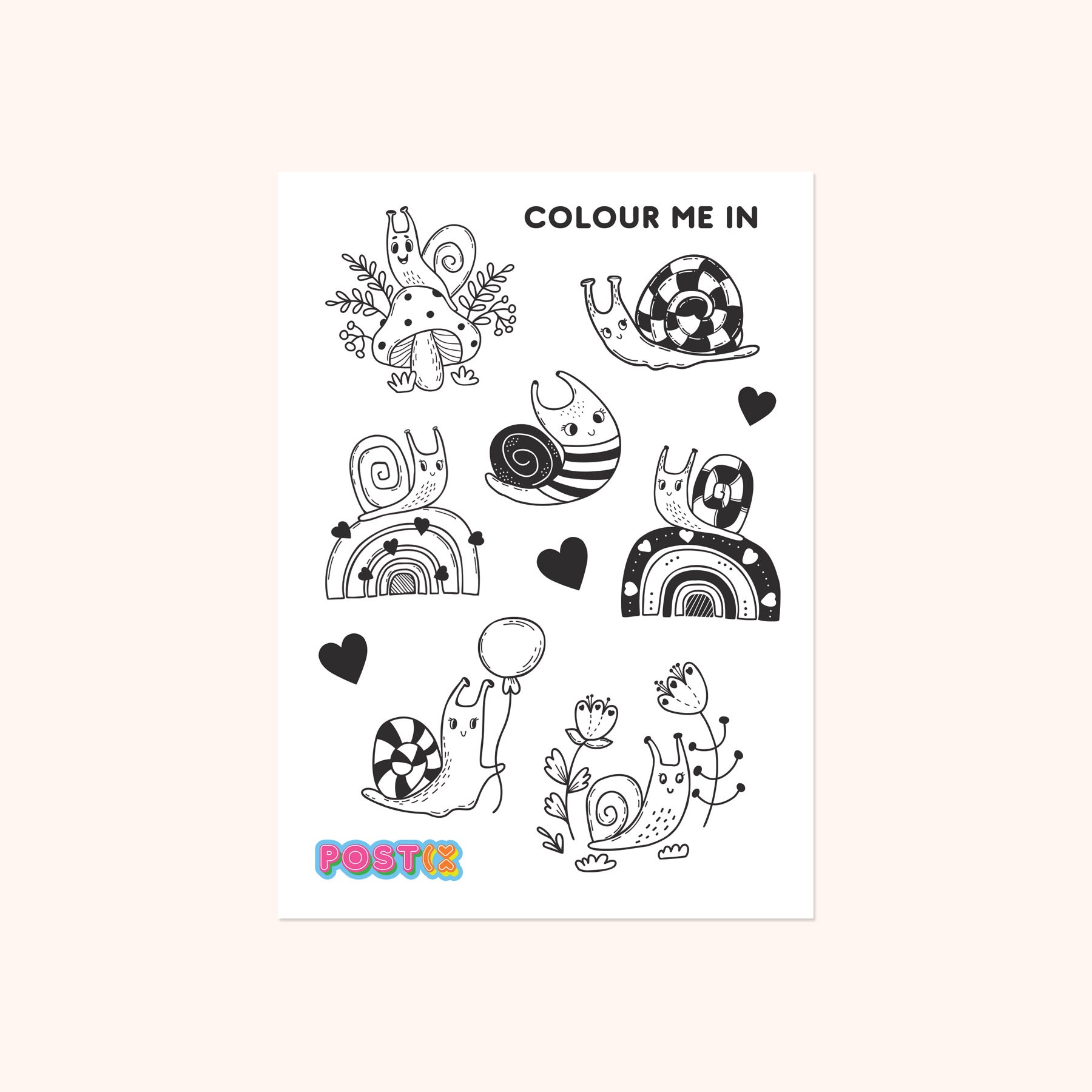 Snail Rainbows Colouring In A6 Sticker Sheet