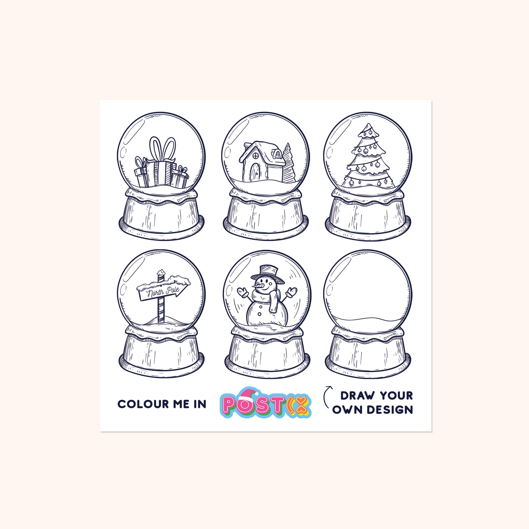 Snow Globes Square Colouring In Sticker Sheet