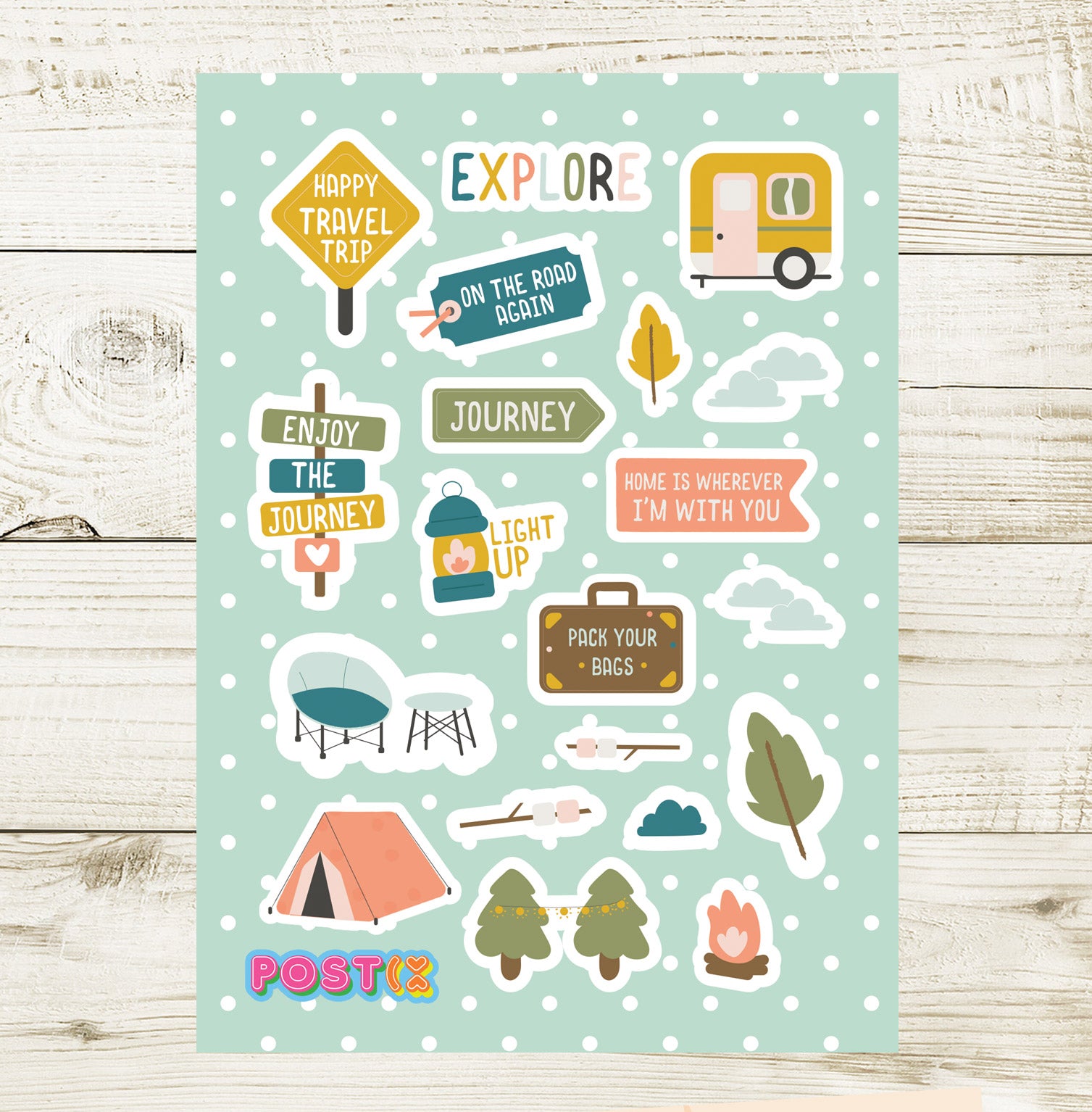 Cute Camping Adventures A6 Sticker Sheet
