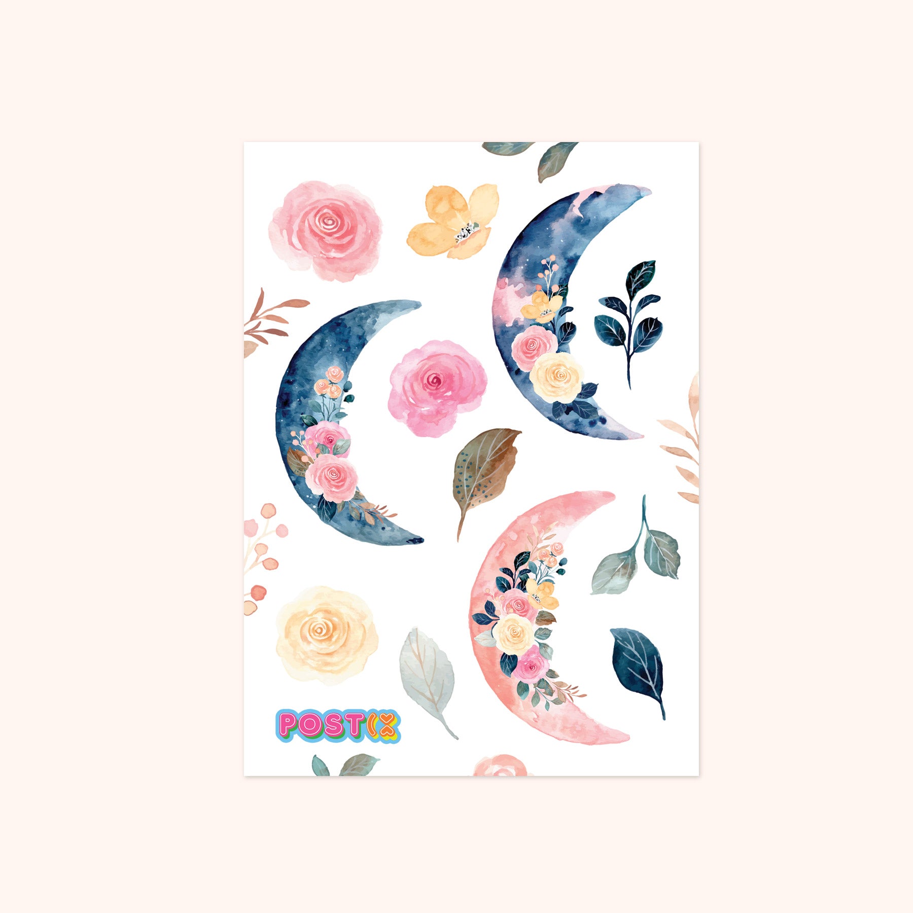 Floral Crescent Moons A6 Washi Sticker Sheet