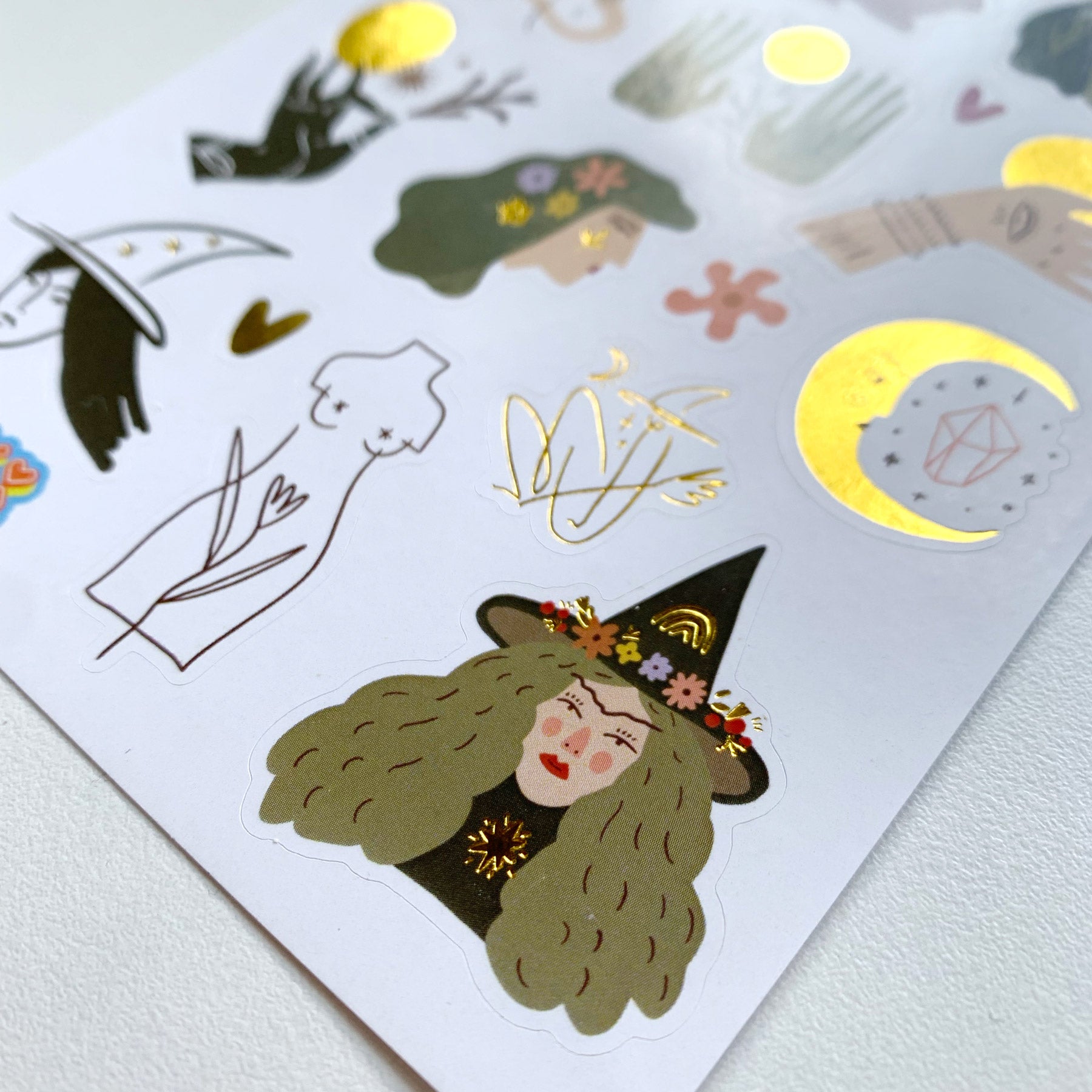 Green Witch Gold Foil A6 Sticker Sheet