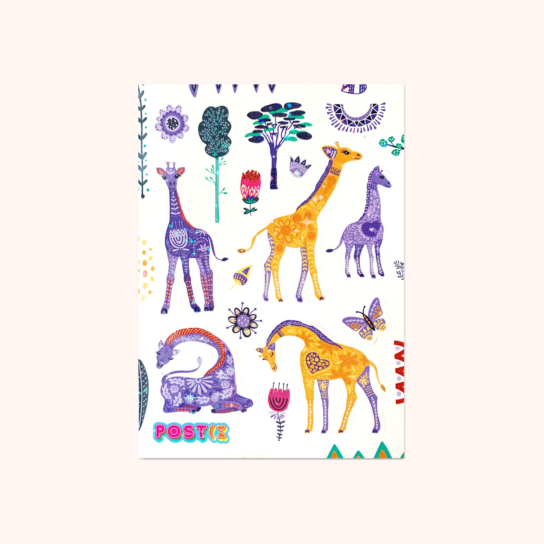 Arty Giraffe and Calf A6 Hologram Sticker Sheet