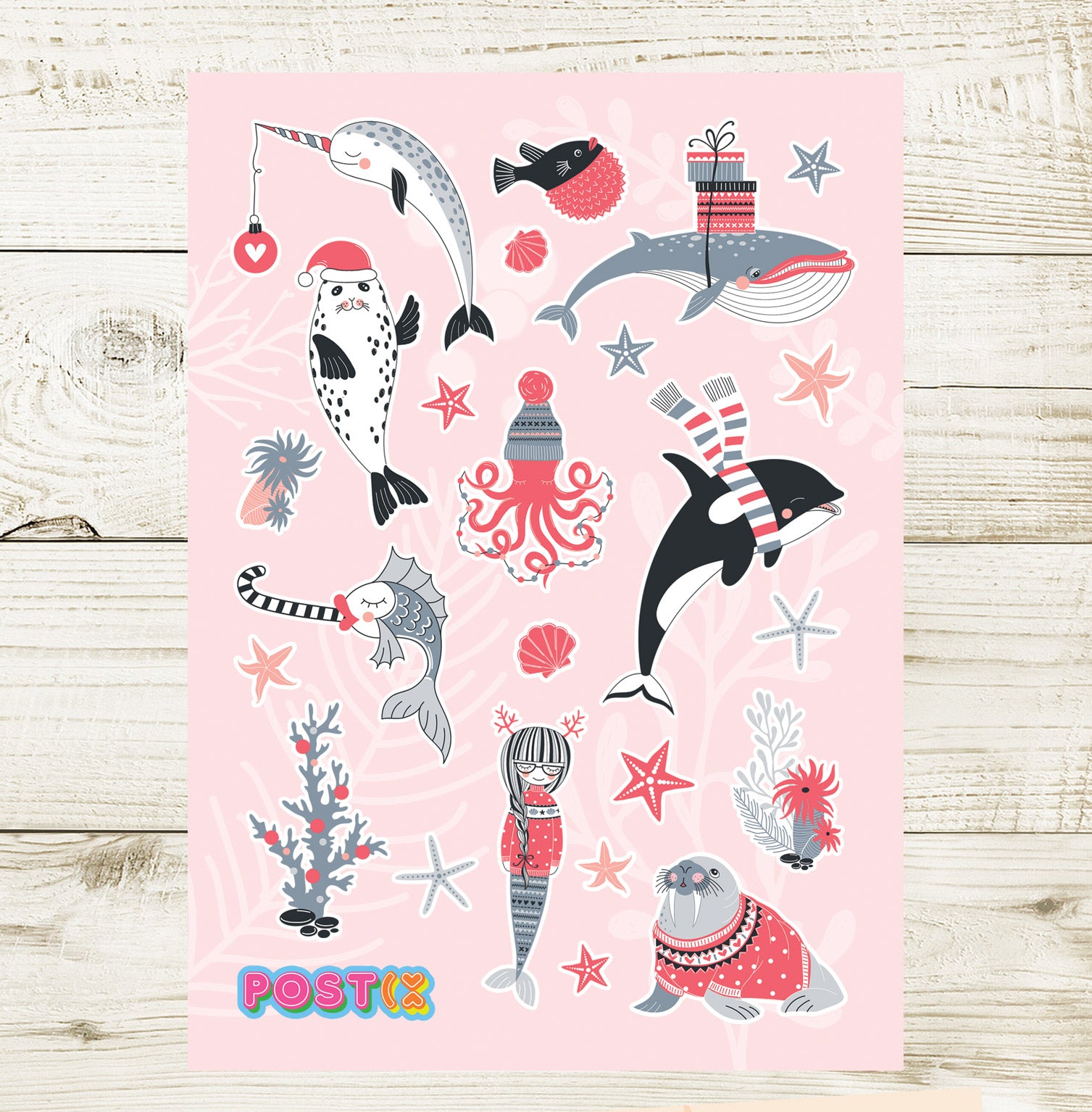Ocean Life Christmas A6 Sticker Sheet