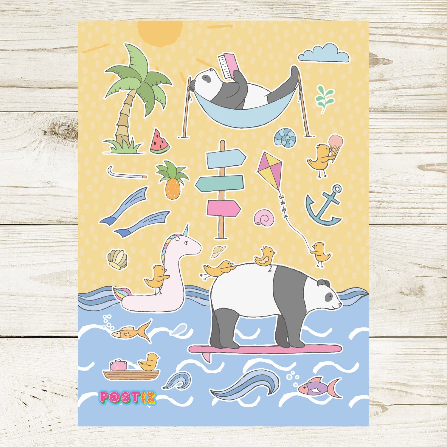 Pandas' Beach Day A6 Sticker Sheet