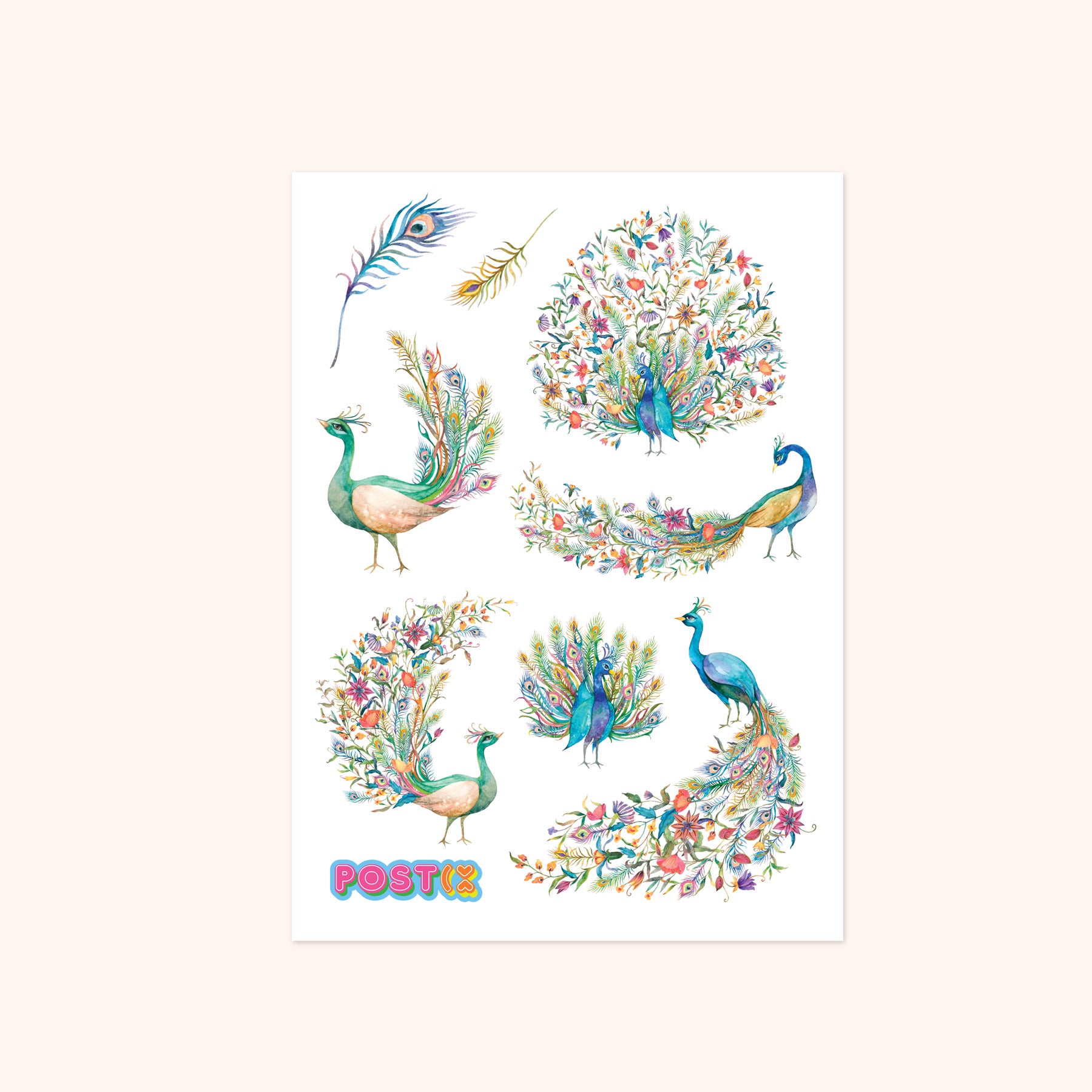 Peacock Plumage A6 Washi Sticker Sheet
