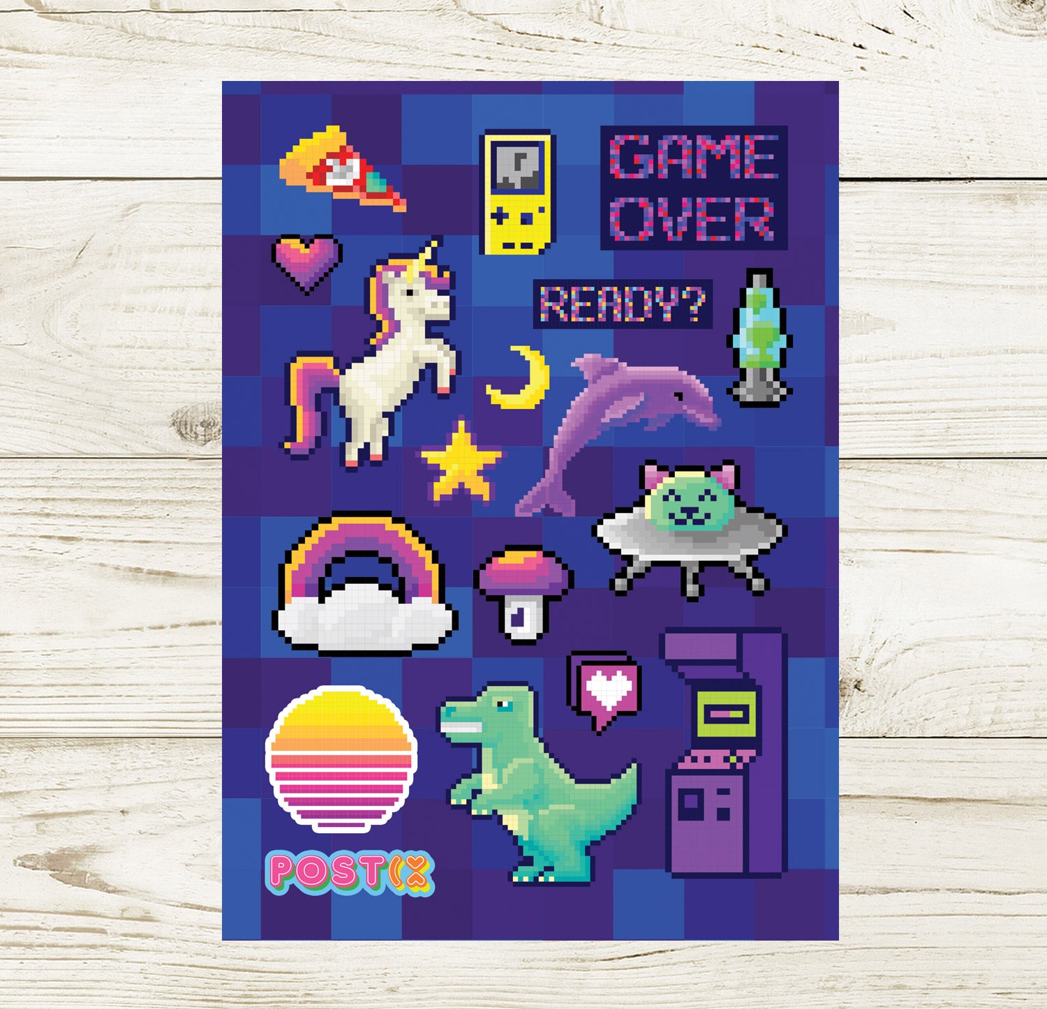 Pixel Retro Graphics A6 Sticker Sheet