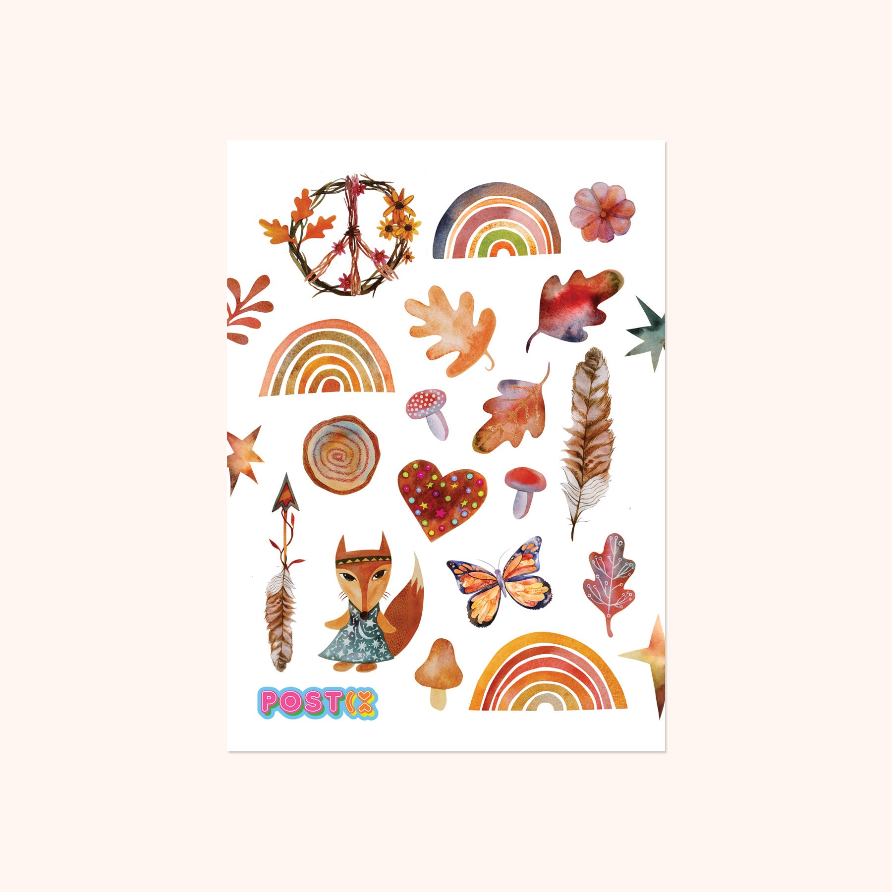 Rainbow Fox Friend A6 Washi Sticker Sheet